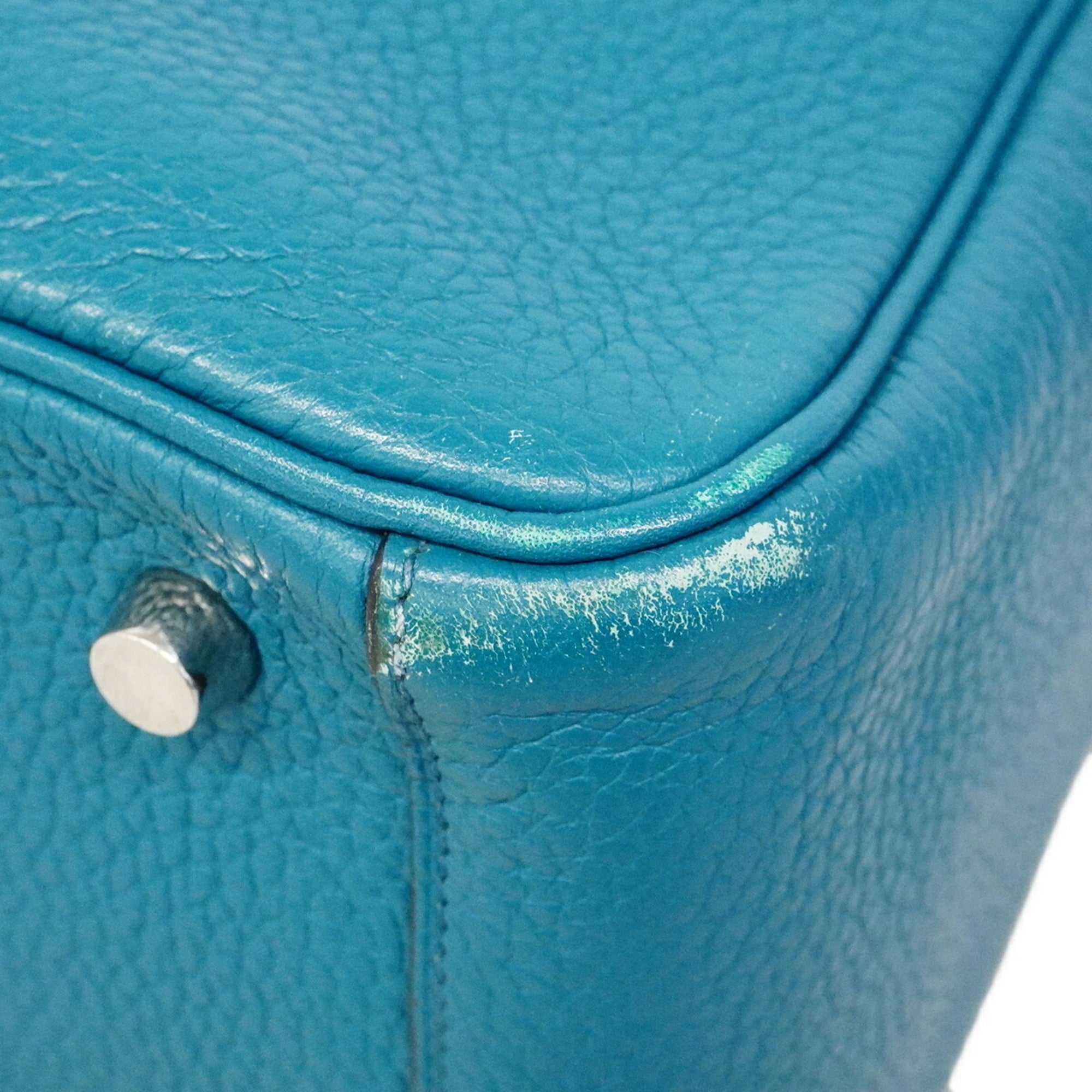 Hermes Turquoise Taurillon Clemence Leather Handbag (Pre-Owned)