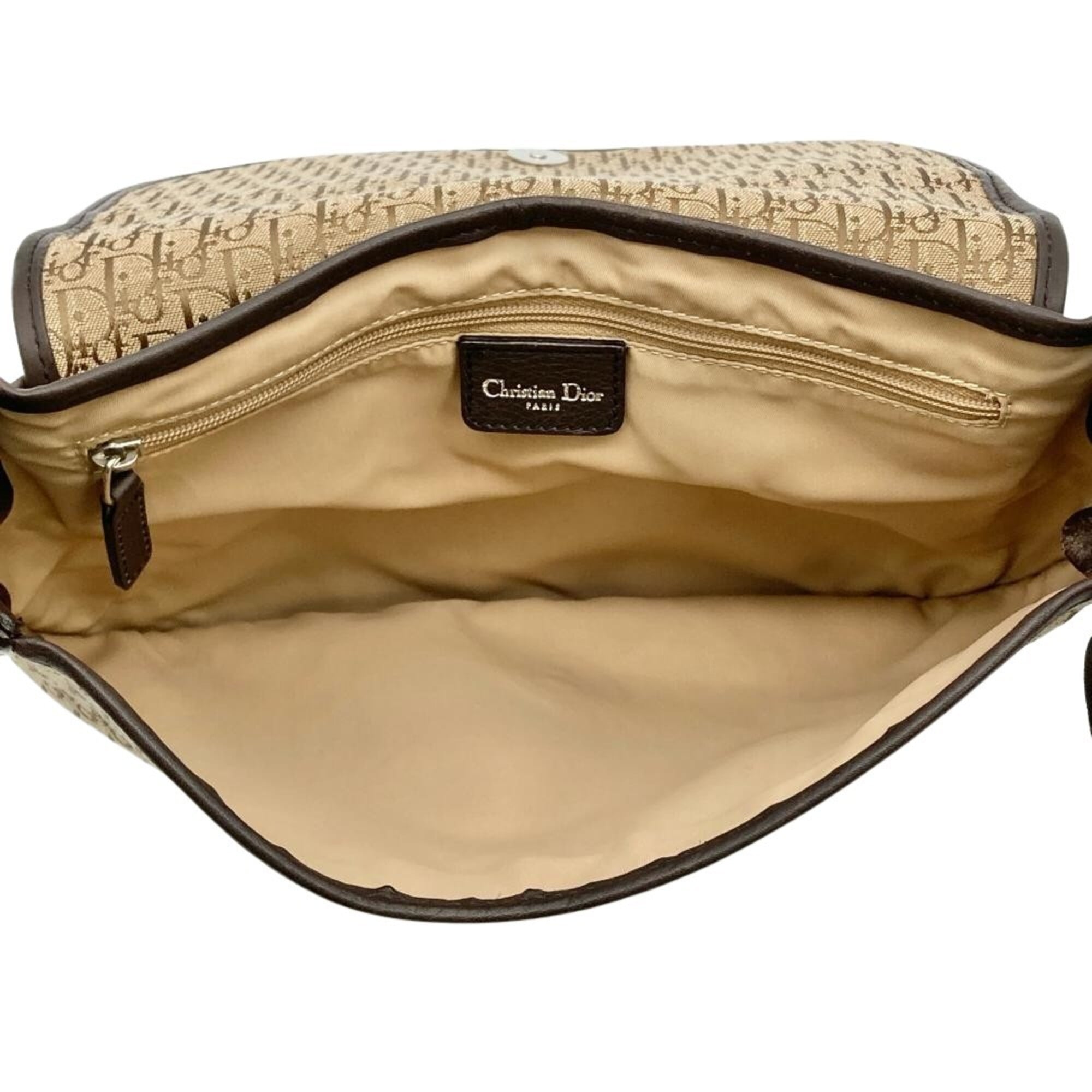 Christian Dior Trotter Brown Jacquard Leather Shoulder Bag (Pre-Owned)