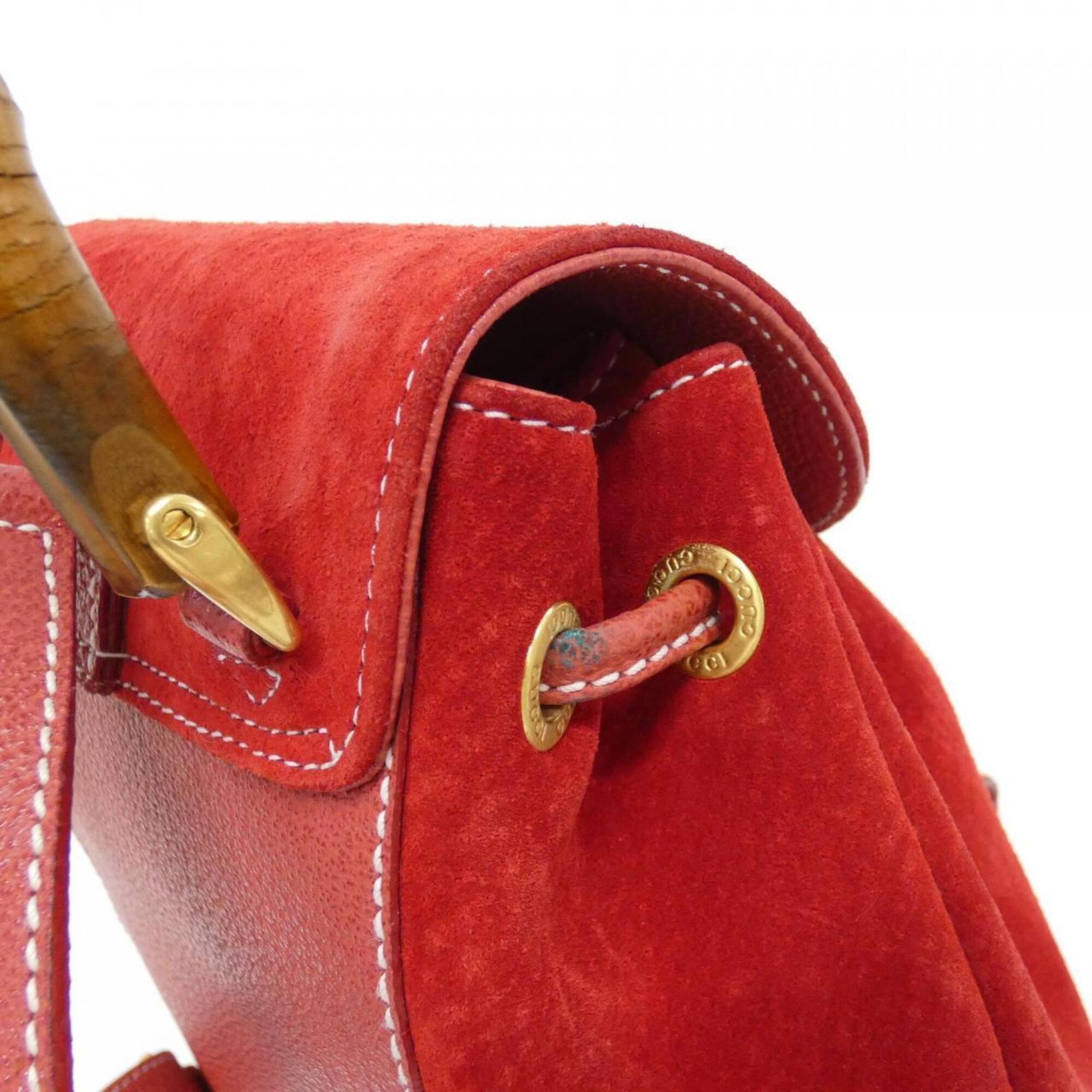 Gucci Red Color Suede Leather Backpack (Pre-Owned)