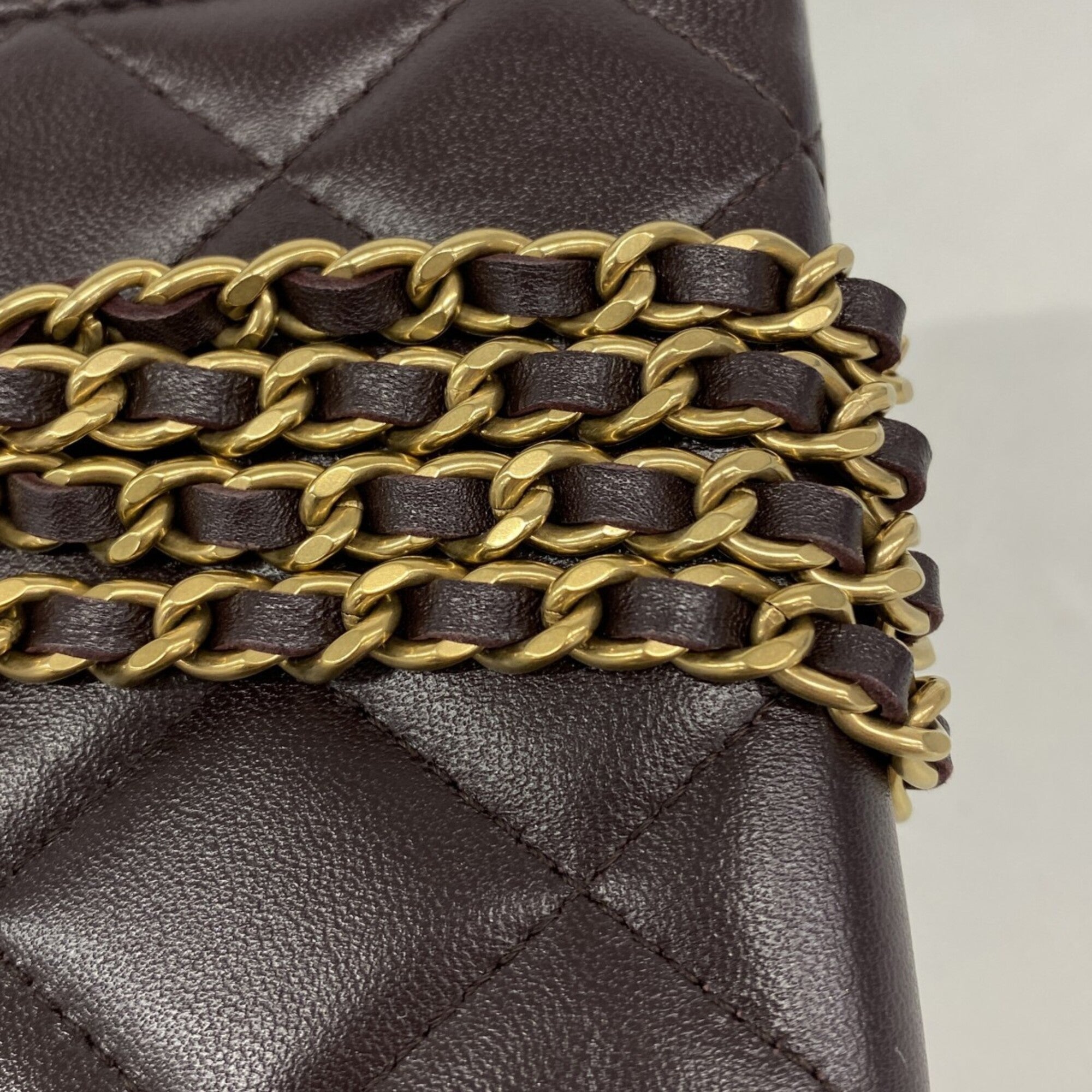 Chanel Dark Brown Leather Chain/Shoulder Wallet (Pre-Owned)