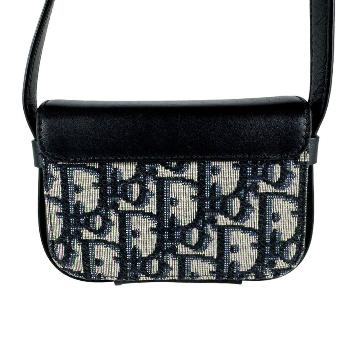 Christian Dior Black Navy Leather Canvas Shoulder Bag (Pre-Owned)