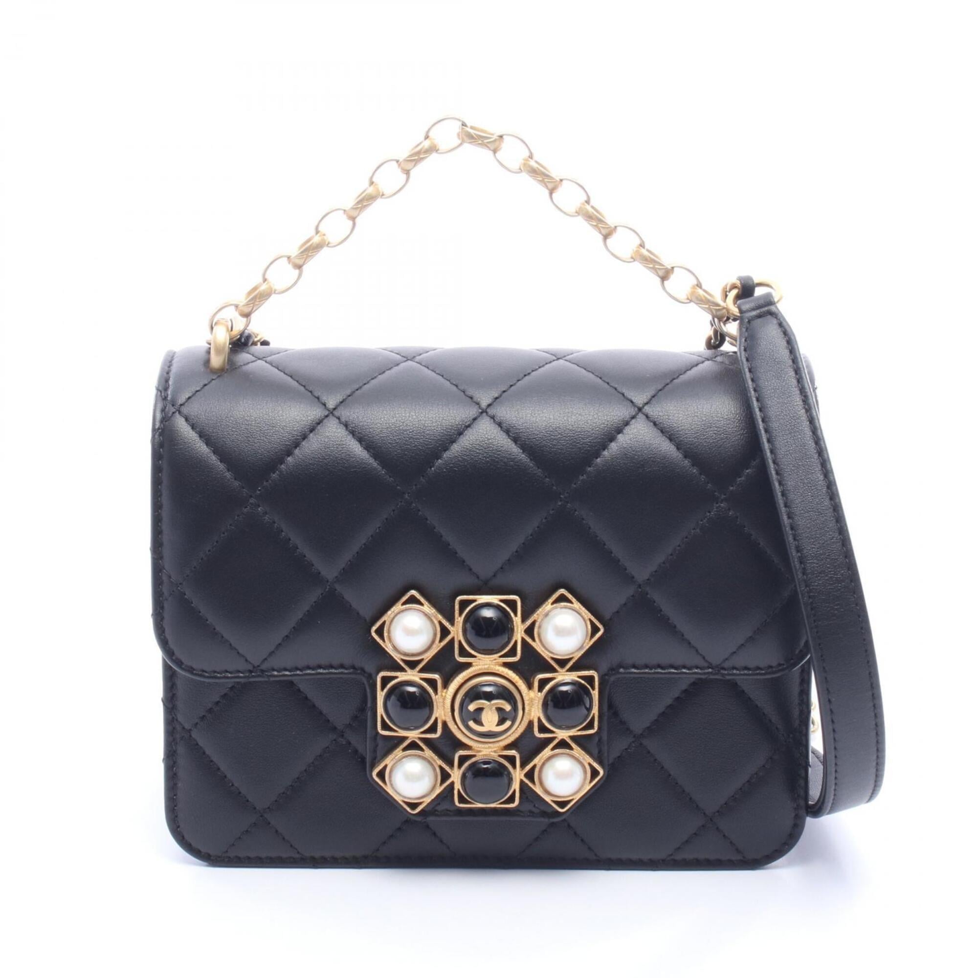 Chanel Black Leather Handbag Shoulder Bag (Pre-Owned)
