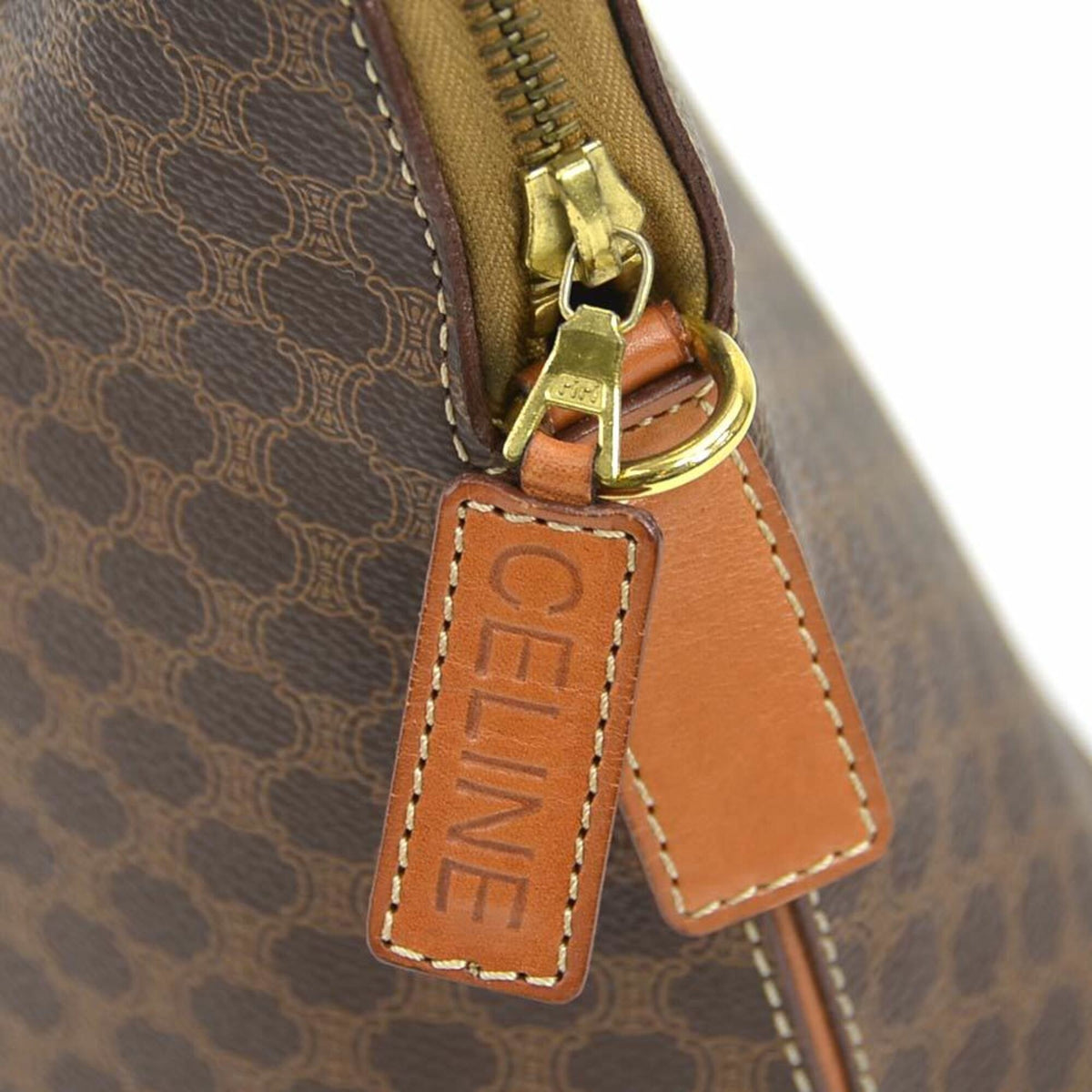Celine Brown Coated Canvas Leather Handbag Shoulder Bag (Pre-Owned)