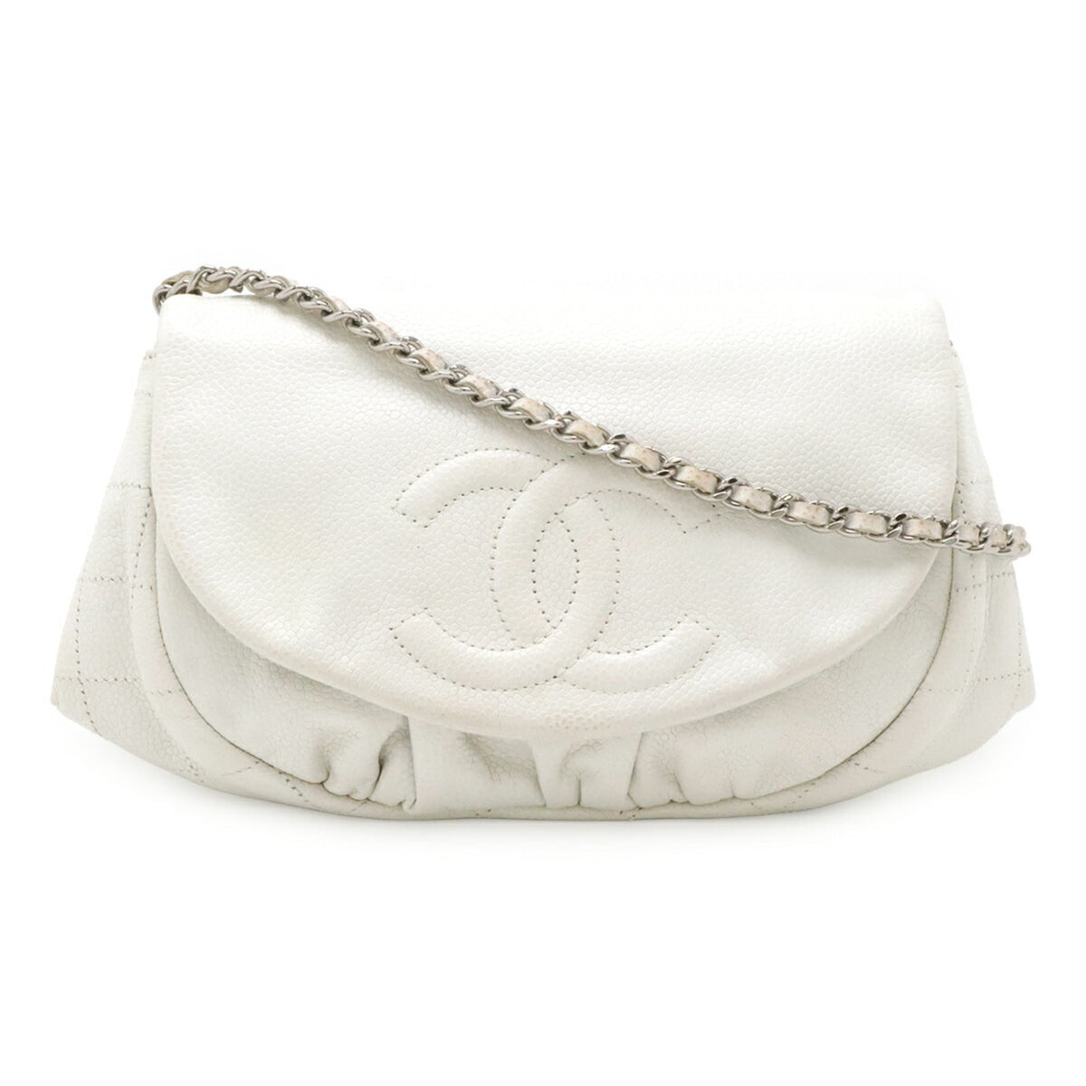 Chanel White Grained Calfskin Pochette Shoulder Bag (Pre-Owned)