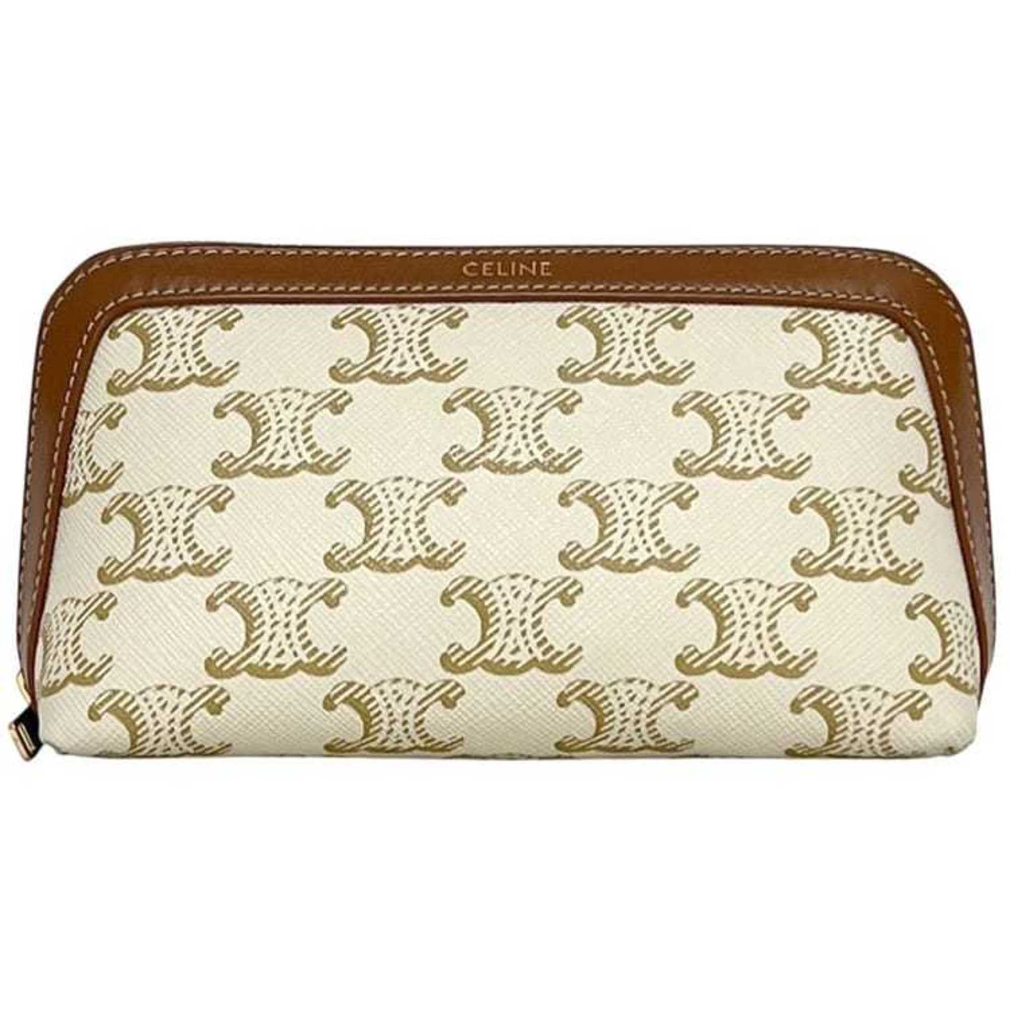 Celine Brown White Pvc Leather Pouch (Pre-Owned)