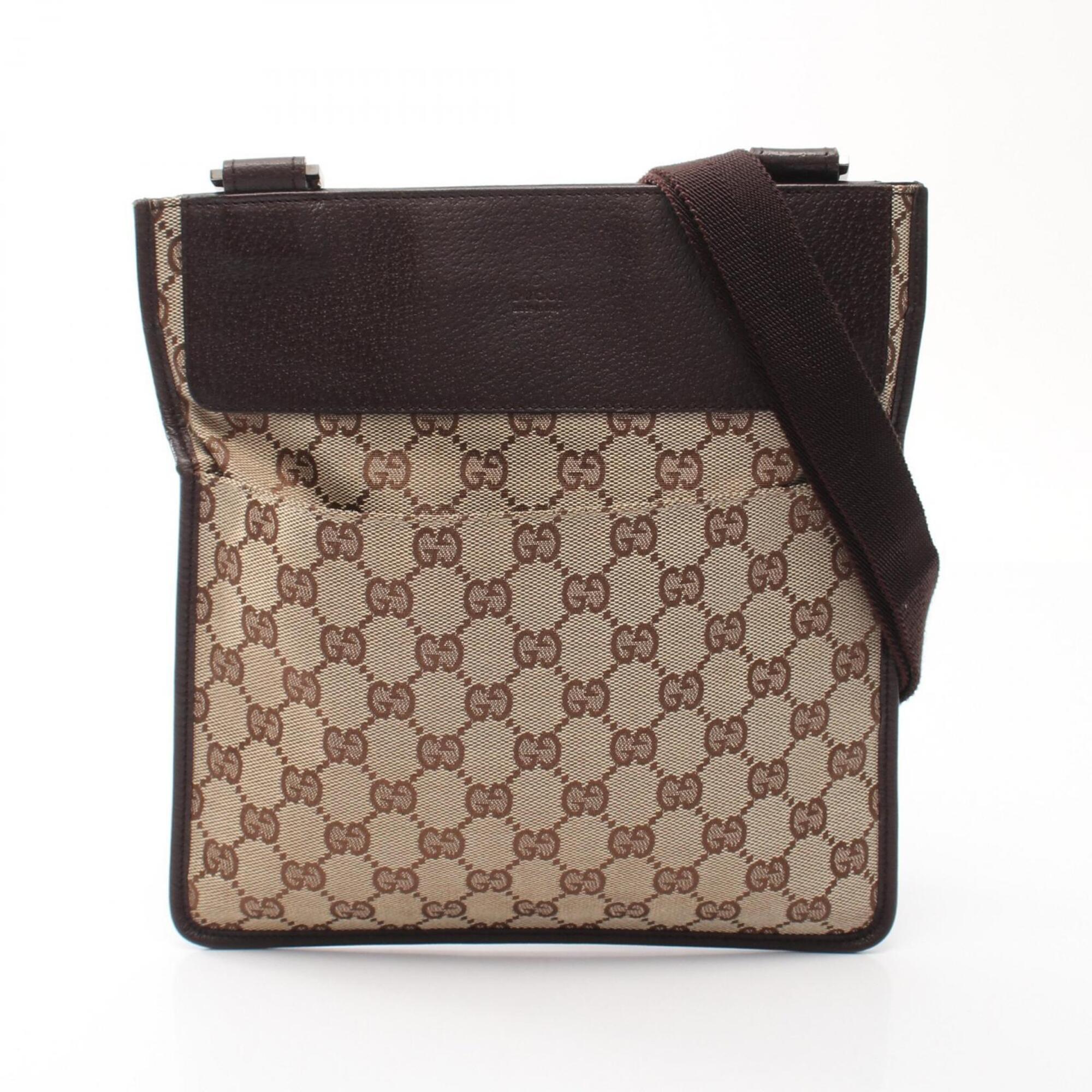 Gucci Beige Brown Canvas Leather Handbag Shoulder Bag (Pre-Owned)