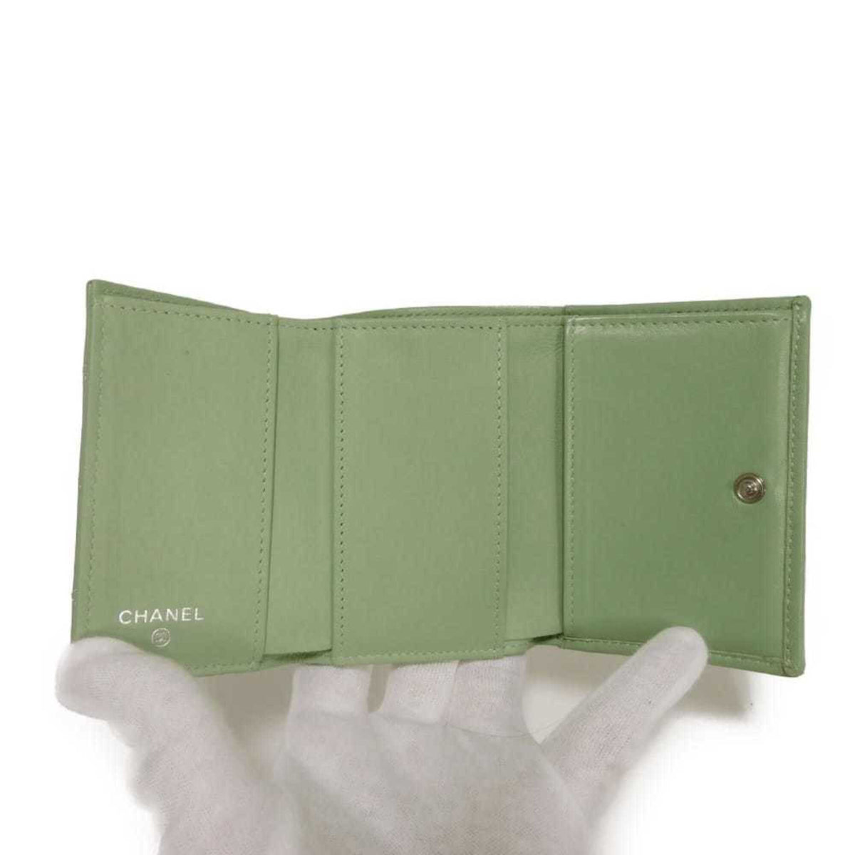 Chanel Light Green Rhinestone Wallet (Tri-Fold) (Pre-Owned)