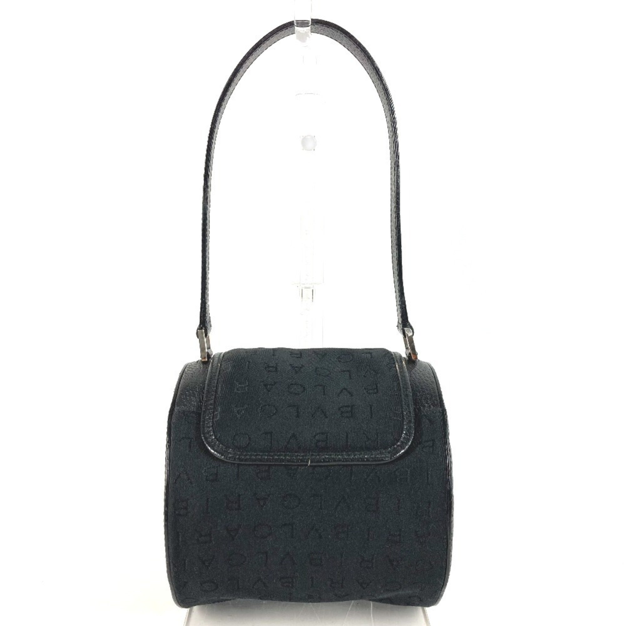 Bvlgari Black Leather Canvas Handbag Shoulder Bag (Pre-Owned)