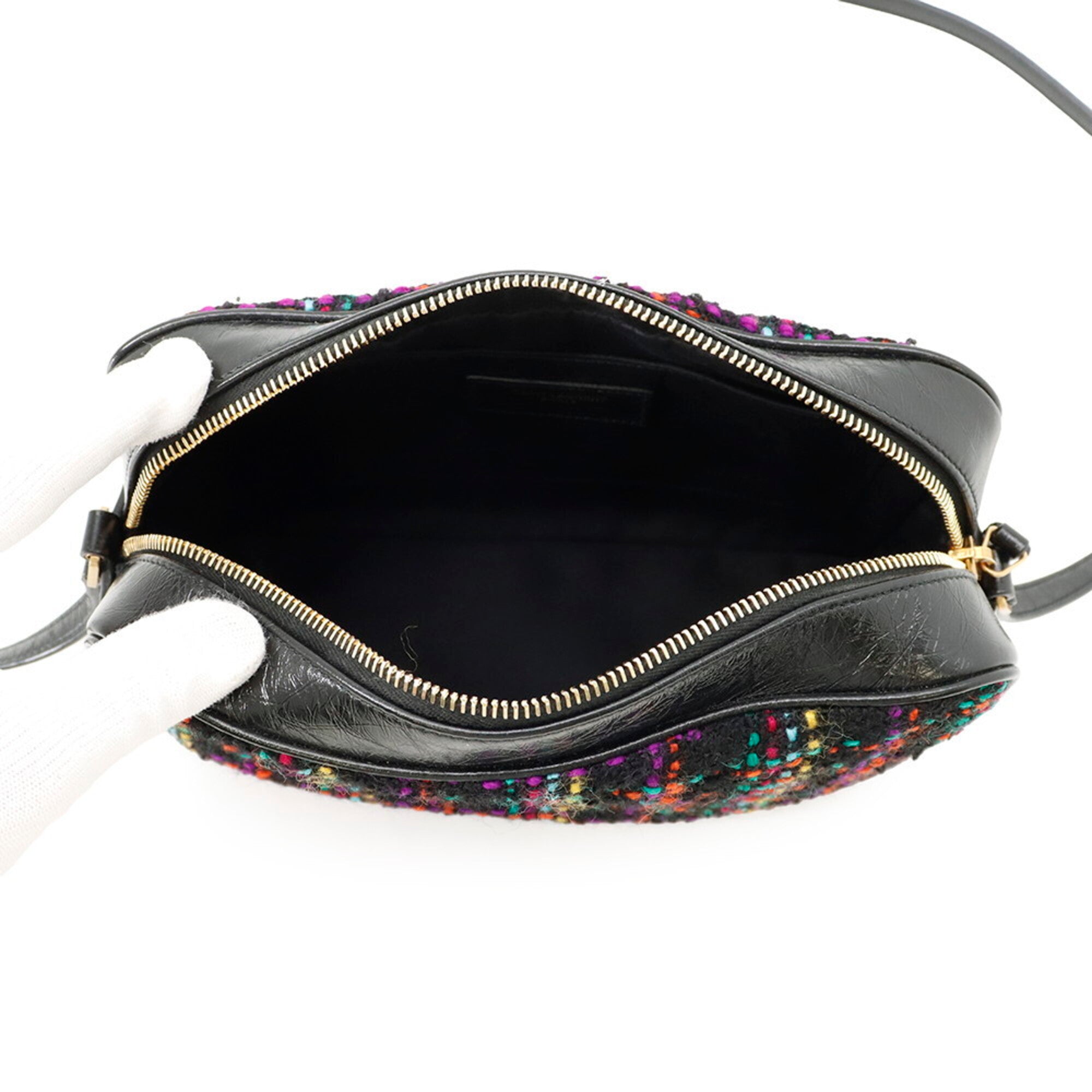Yves Saint Laurent Black Multi-Color Tweed Handbag Shoulder Bag (Pre-Owned)