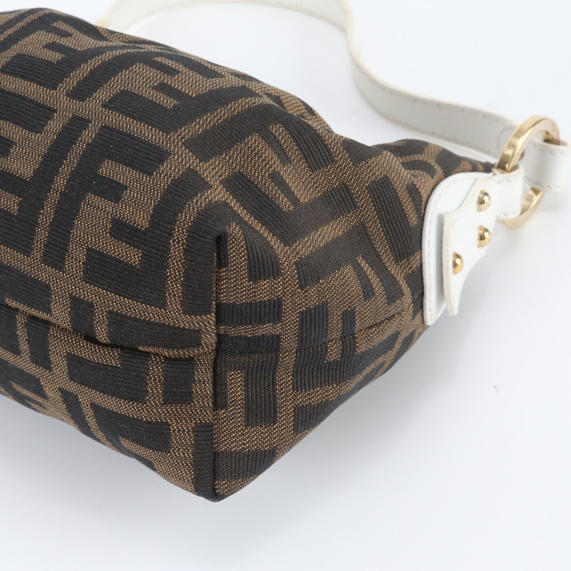 Fendi Brown White Leather Canvas Pouch Shoulder Bag (Pre-Owned)