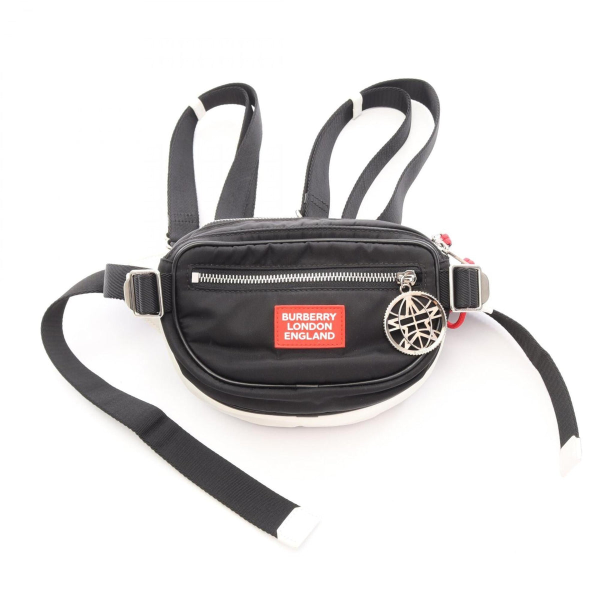 Burberry Black Red Color White Nylon Leather Fanny Pack Handbag (Pre-Owned)