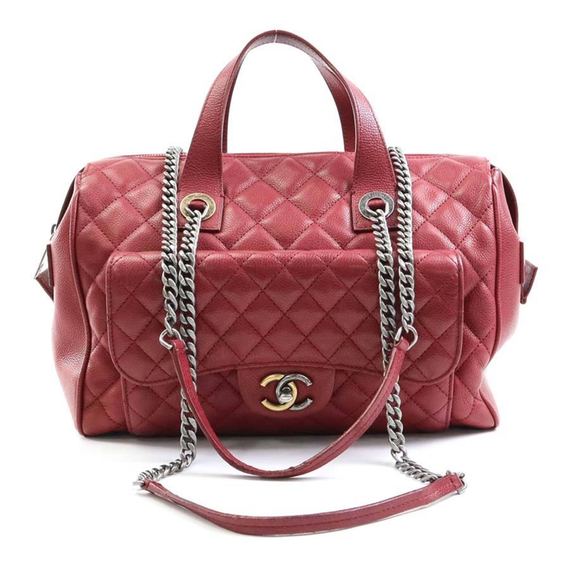 Chanel Burgundy Caviar Leather Handbag Shoulder Bag (Pre-Owned)