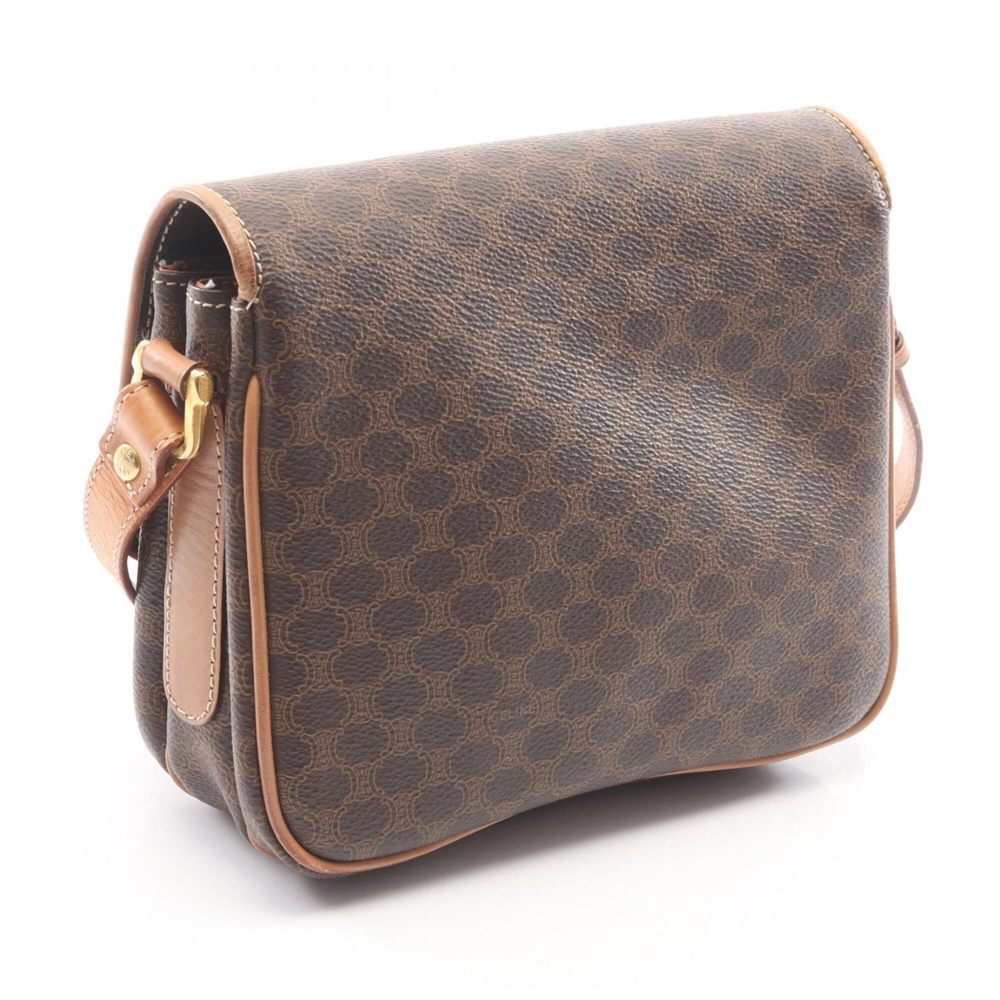 Celine Brown Coated Canvas Leather Handbag Shoulder Bag (Pre-Owned)