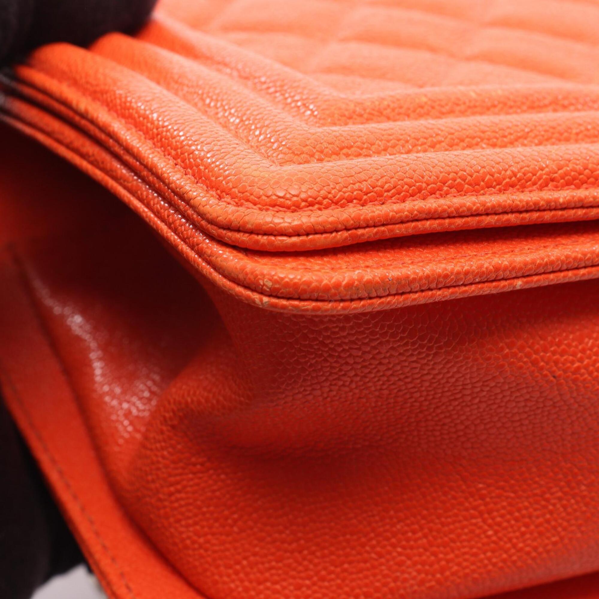 Chanel Orange Grained Calfskin Handbag Shoulder Bag (Pre-Owned)