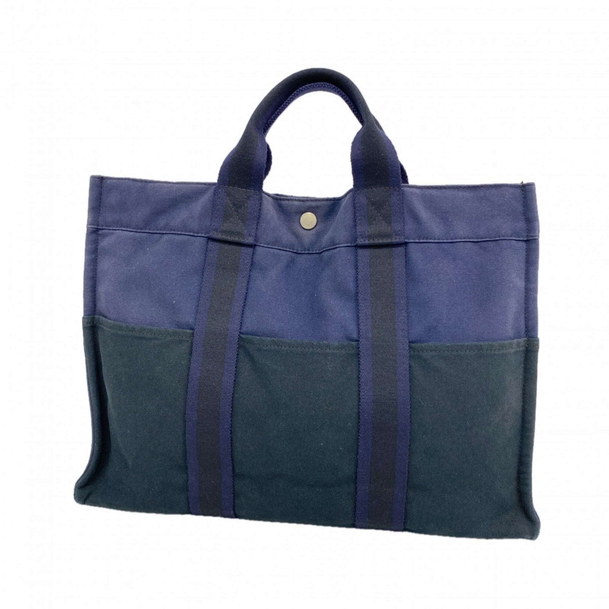 Hermes Black Navy Canvas Tote Bag (Pre-Owned)
