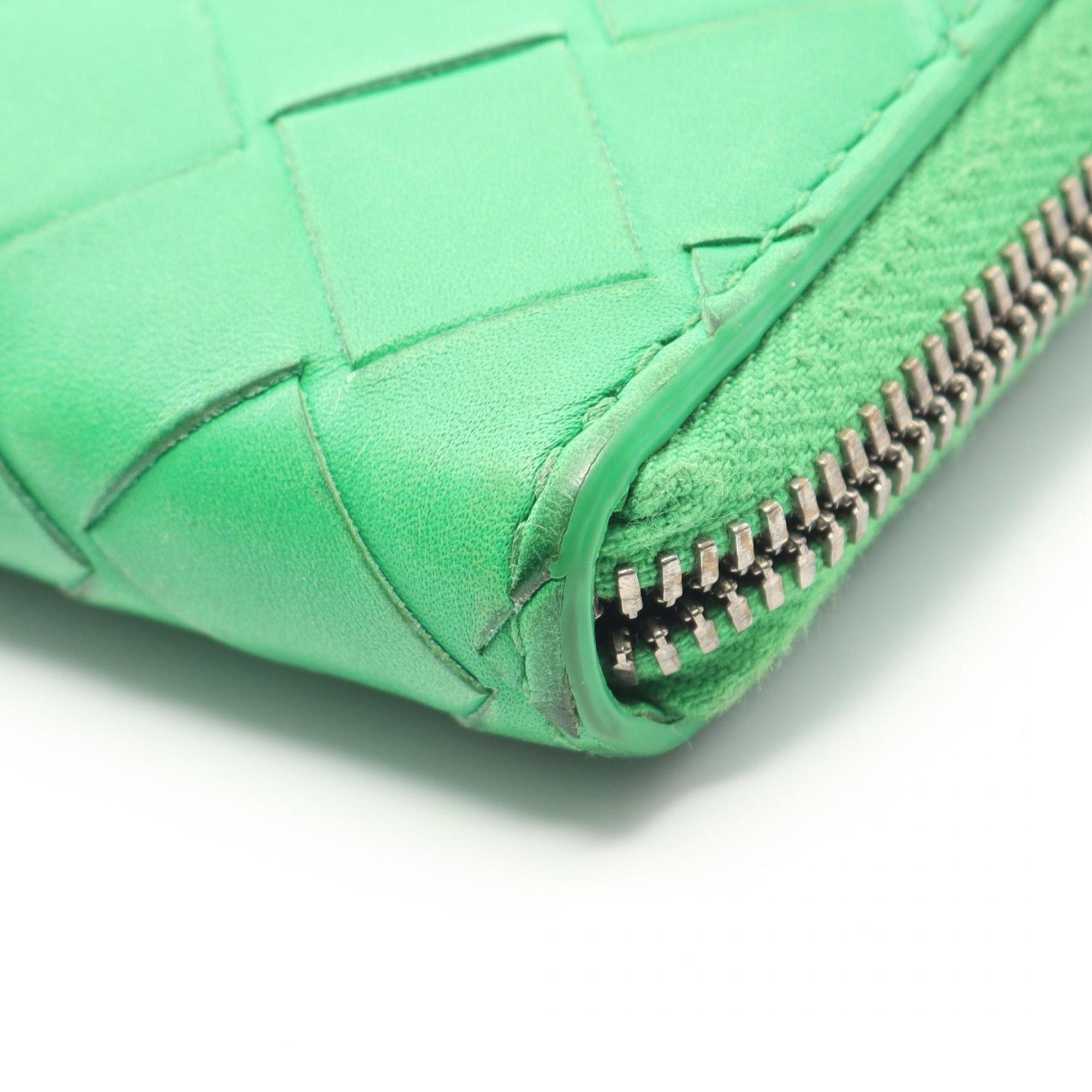 Bottega Veneta Intrecciato Green Leather Long Wallet (Bi-Fold) (Pre-Owned)