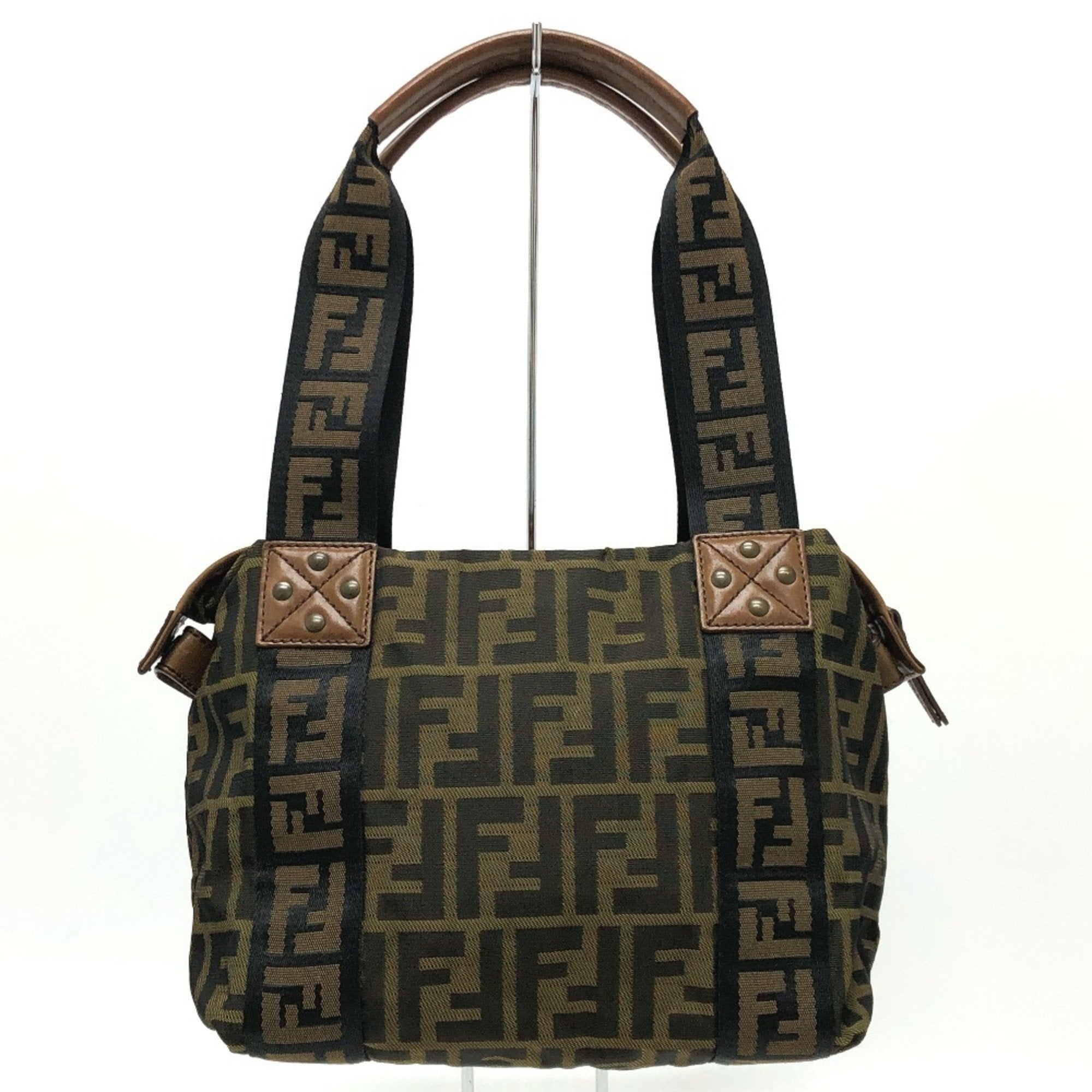 Fendi Zucca Black Brown Canvas Handbag Tote Bag (Pre-Owned)