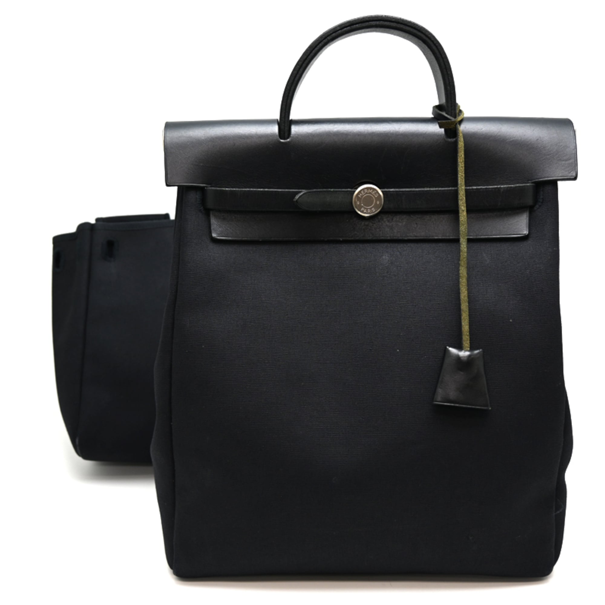 Hermes Black Toile Officier Leather Handbag Shoulder Bag (Pre-Owned)