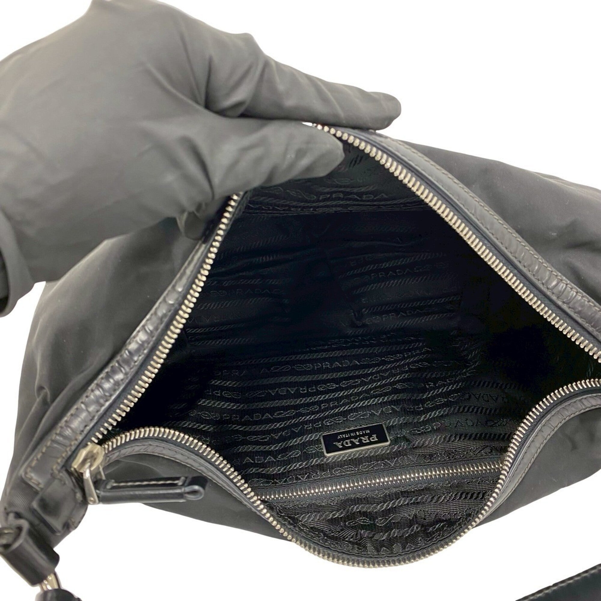 Prada Black Nylon Patent Leather Handbag Tote Bag (Pre-Owned)