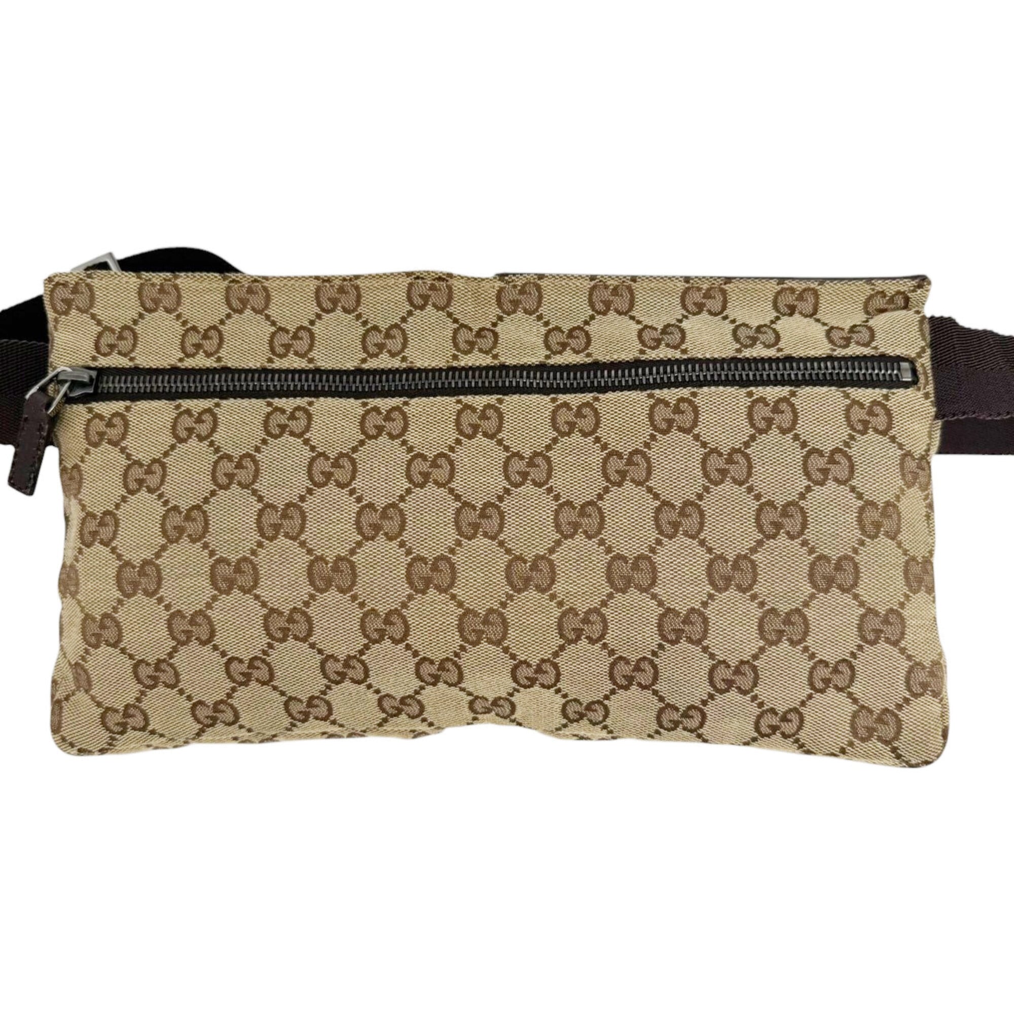 Gucci Beige Dark Brown Canvas Leather Fanny Pack (Pre-Owned)