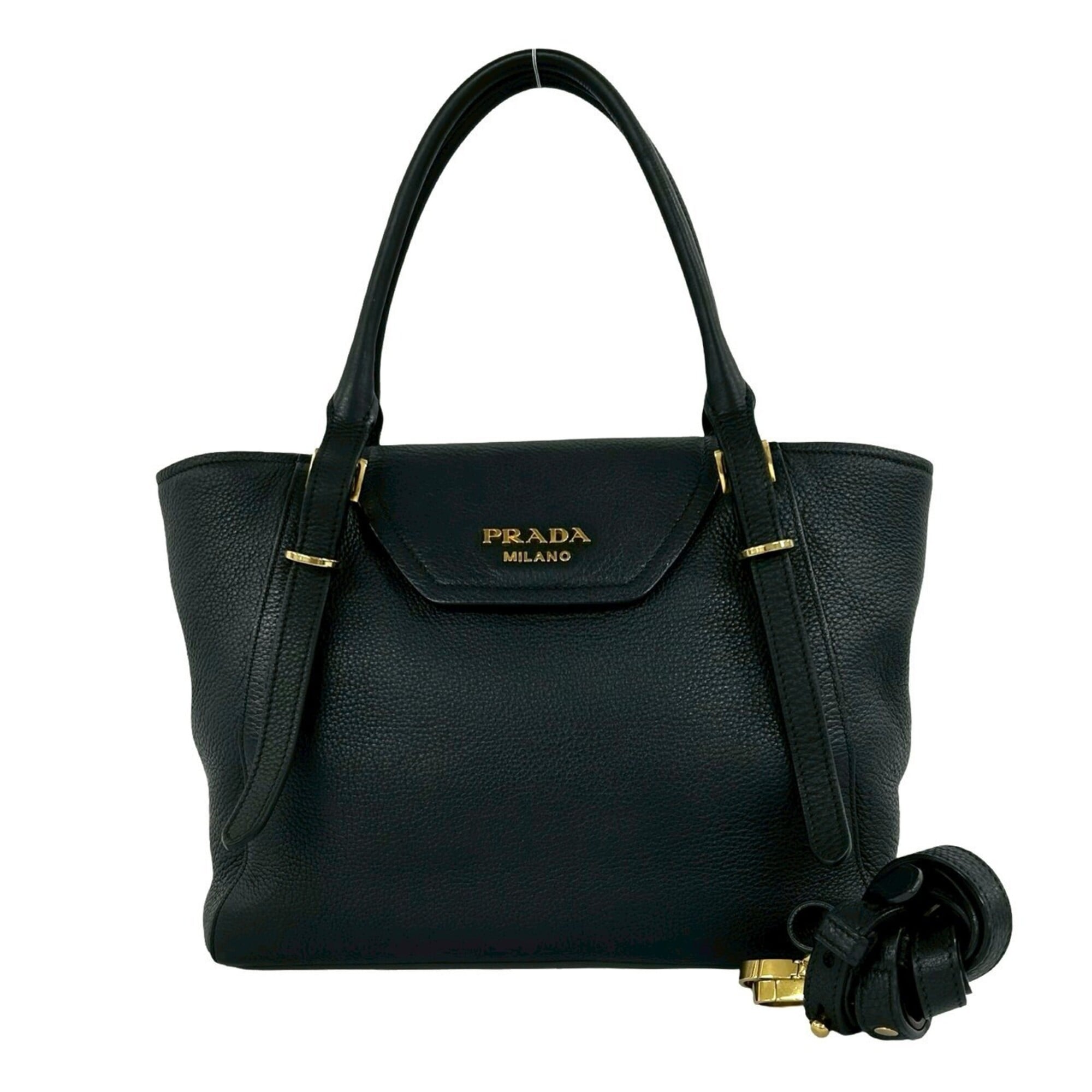Prada Black Leather Handbag Shoulder Bag Tote Bag (Pre-Owned)