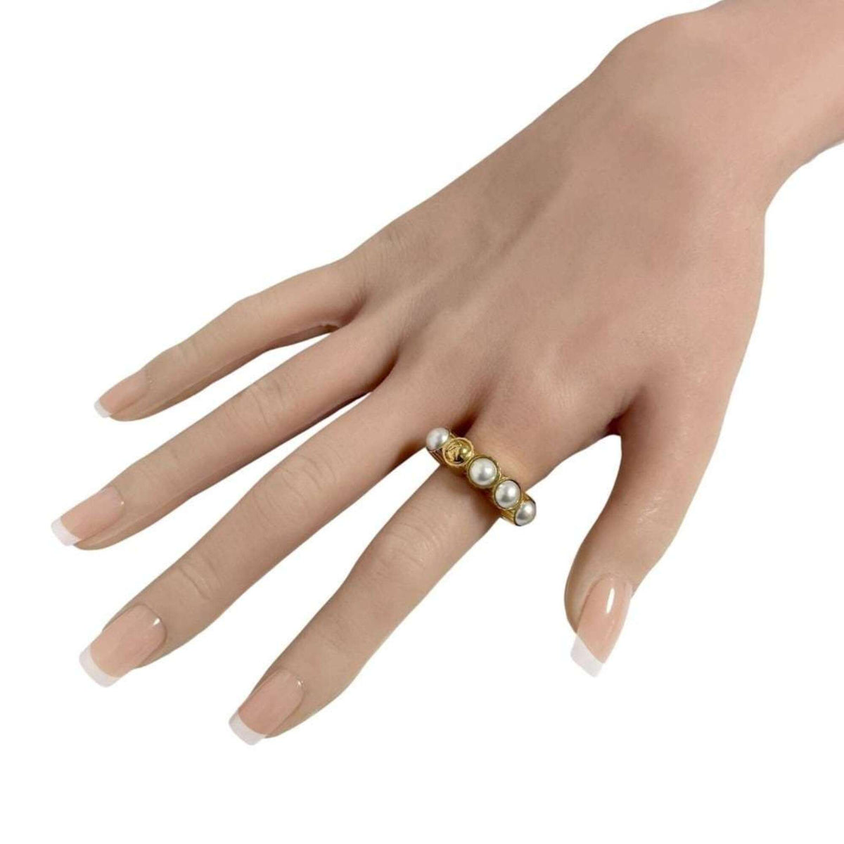 Louis Vuitton Artificial Pearl Metal Band Ring (Pre-Owned)