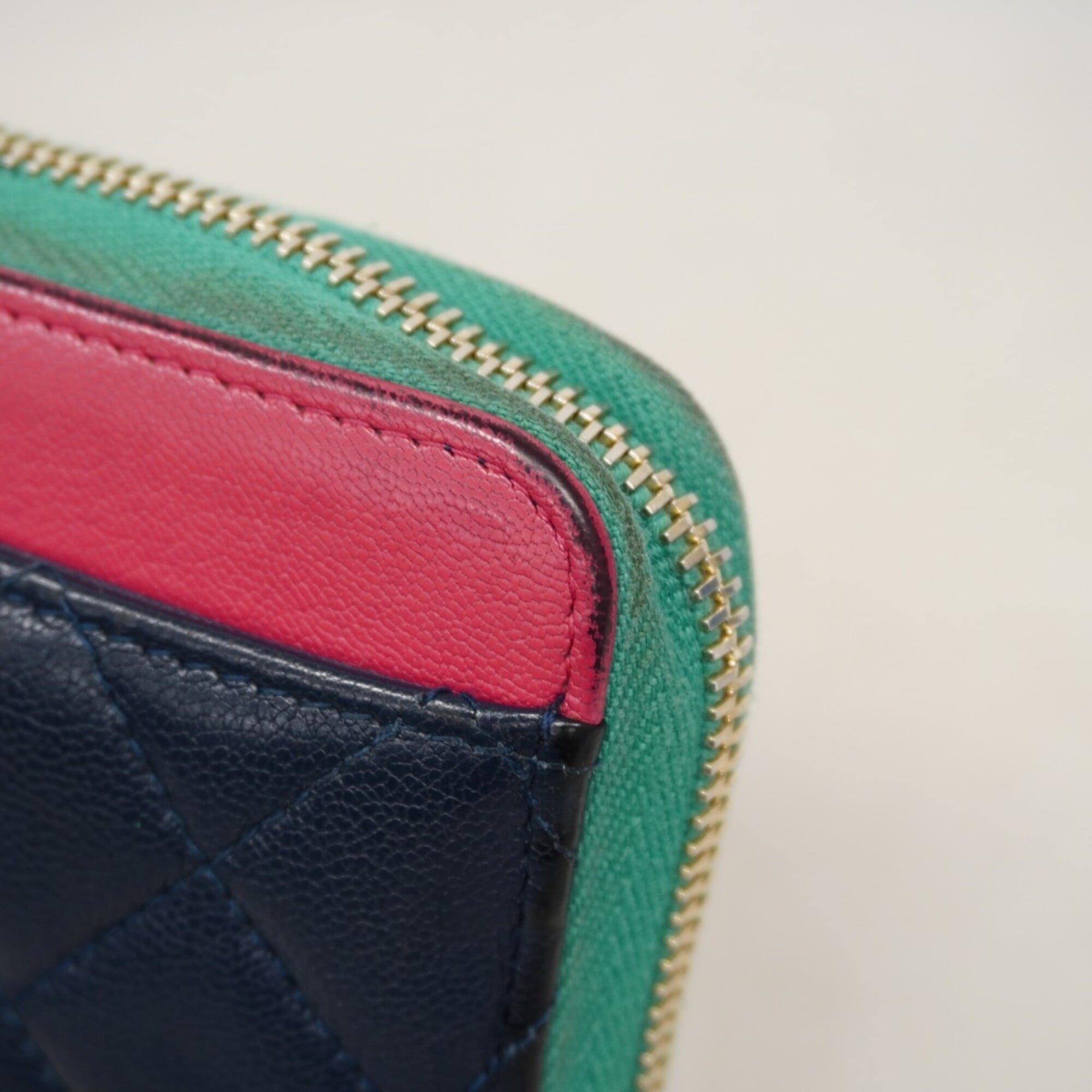 Chanel Navy Pink Grained Calfskin Long Wallet (Bi-Fold) (Pre-Owned)