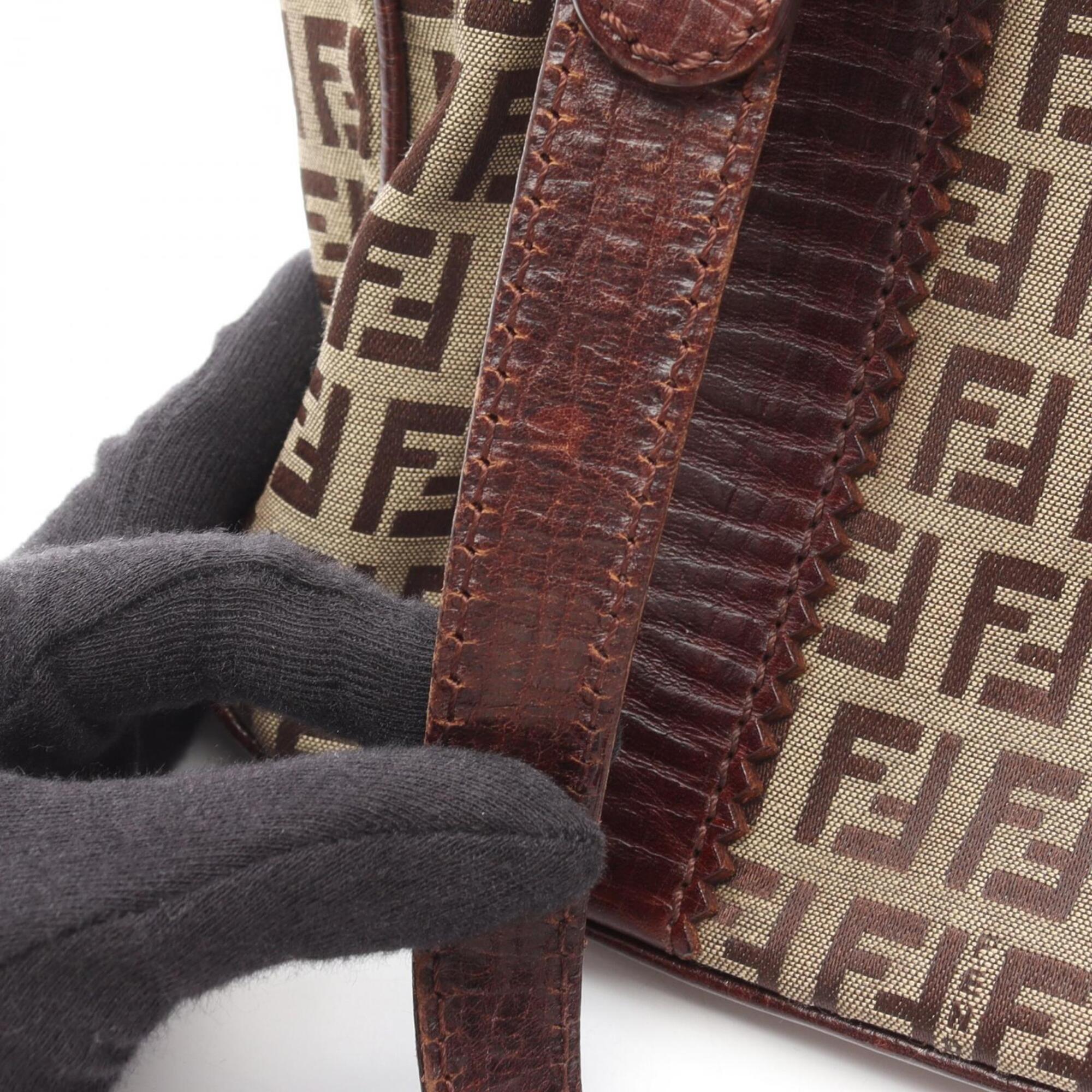 Fendi Beige Brown Canvas Leather Handbag Tote Bag (Pre-Owned)