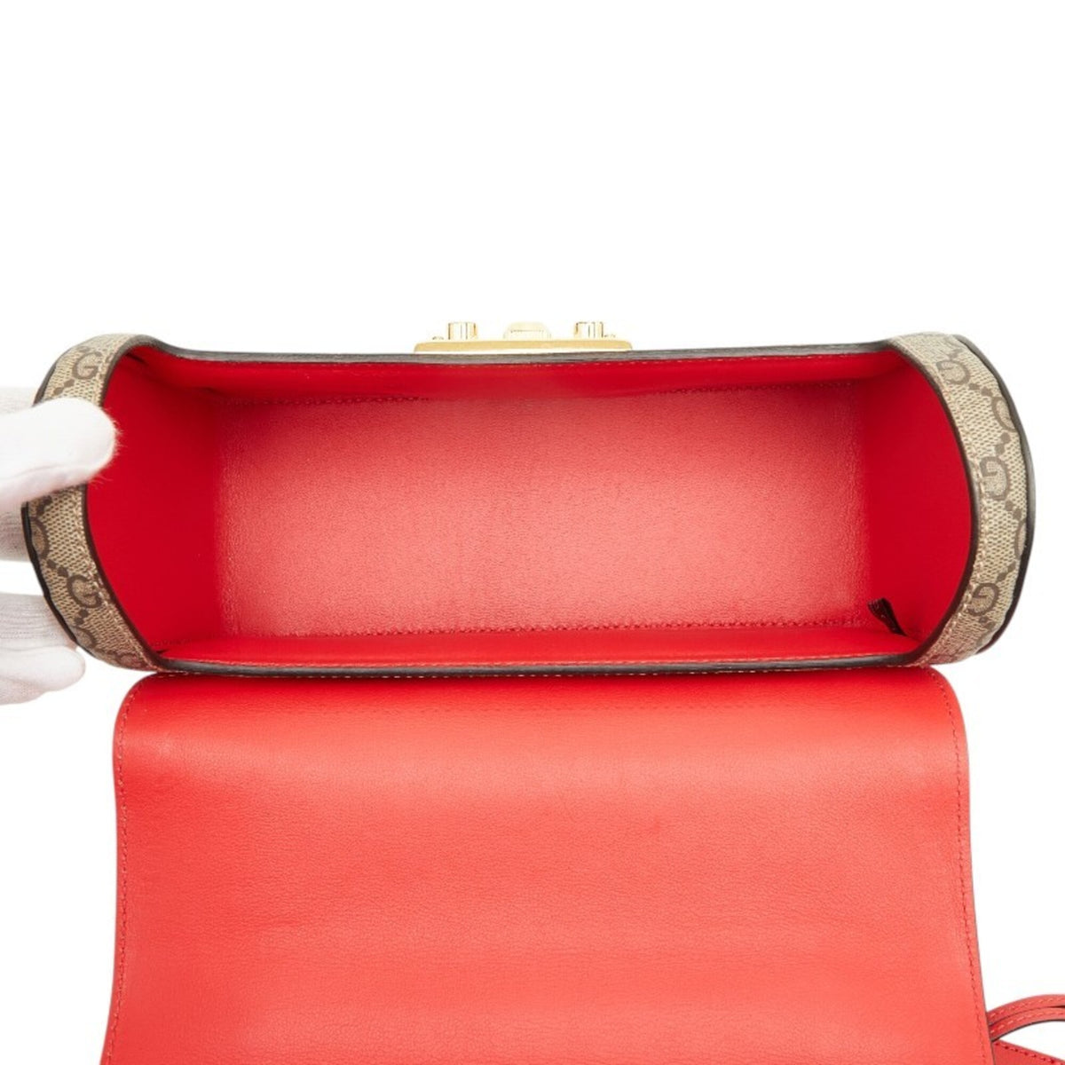 Gucci Beige Red Color Pvc Leather Handbag Shoulder Bag (Pre-Owned)
