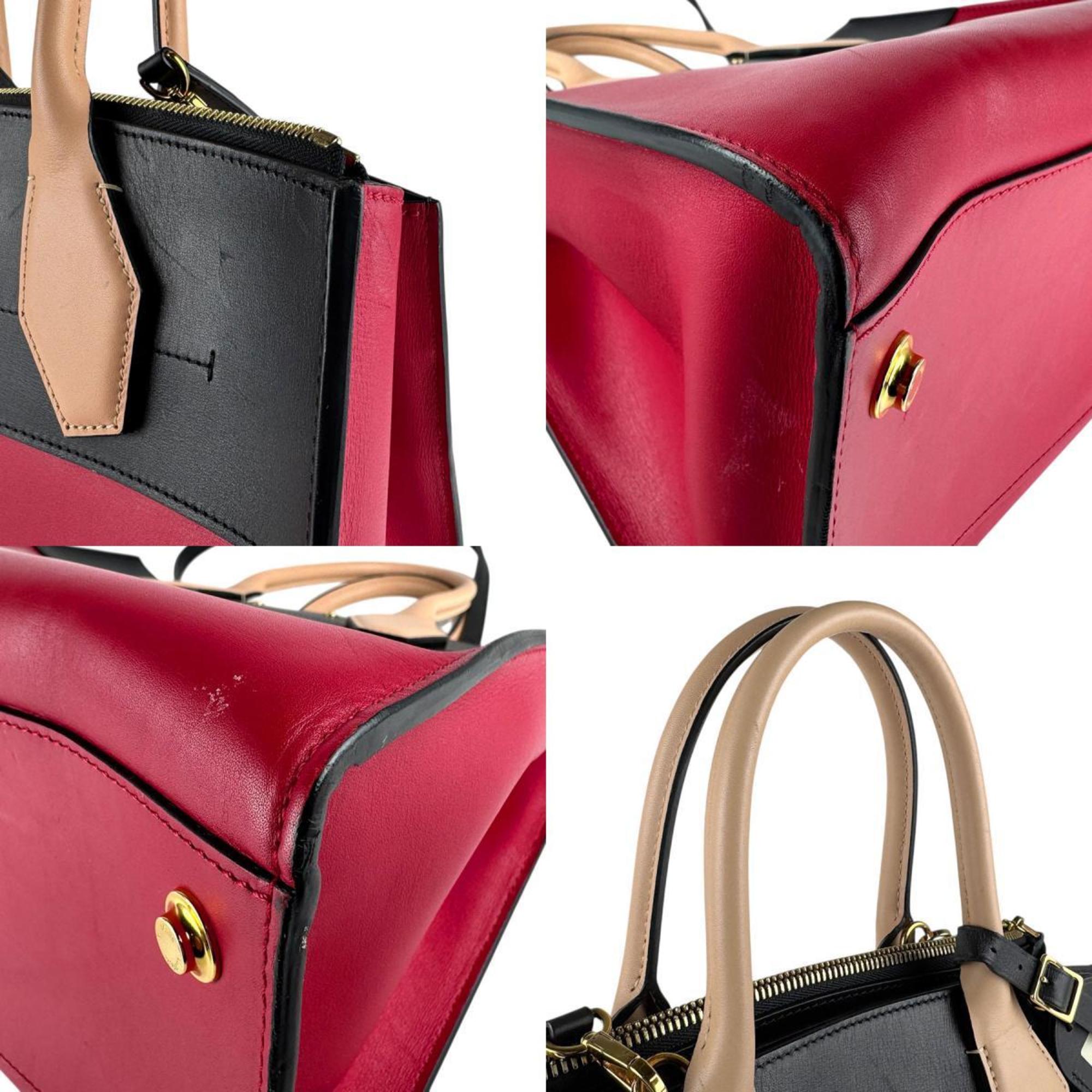 Louis Vuitton Beige Black Red Color Leather Handbag Shoulder Bag (Pre-Owned)