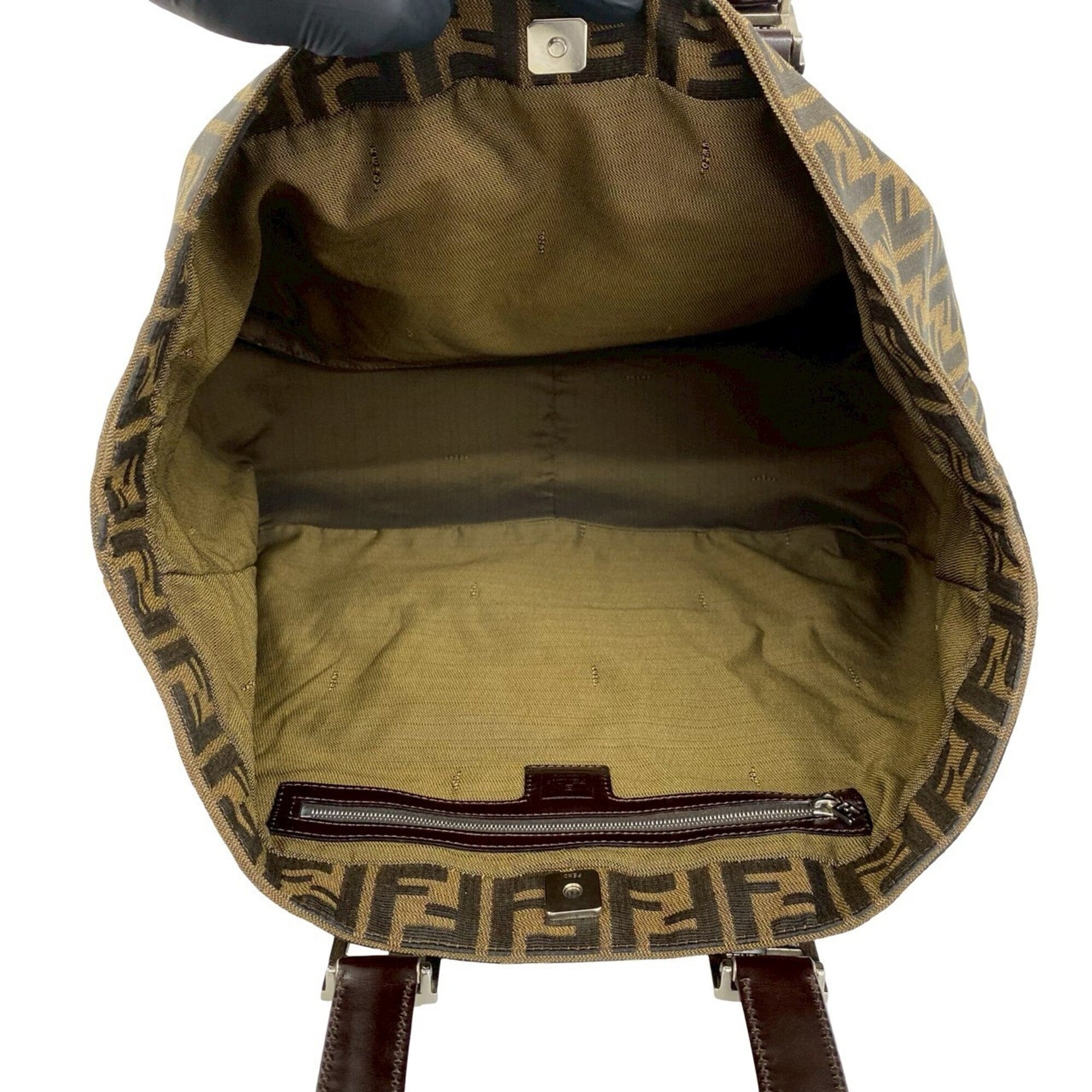 Fendi Black Brown Canvas Leather Handbag Tote Bag (Pre-Owned)