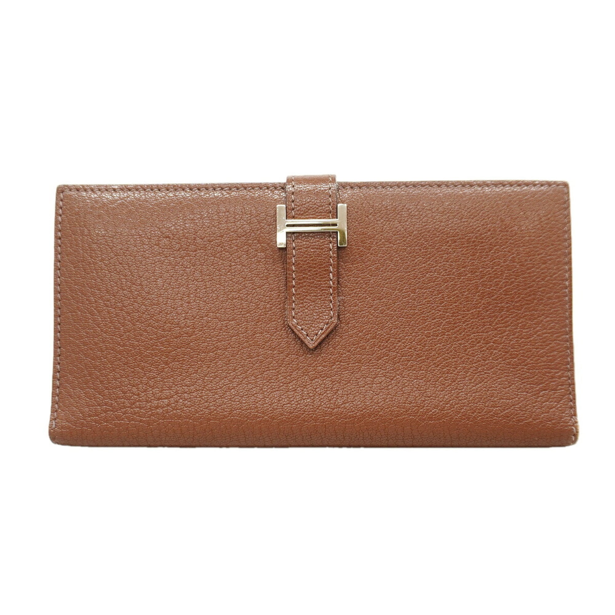 Hermes Marron Chevre Myzore Leather Long Wallet (Bi-Fold) (Pre-Owned)