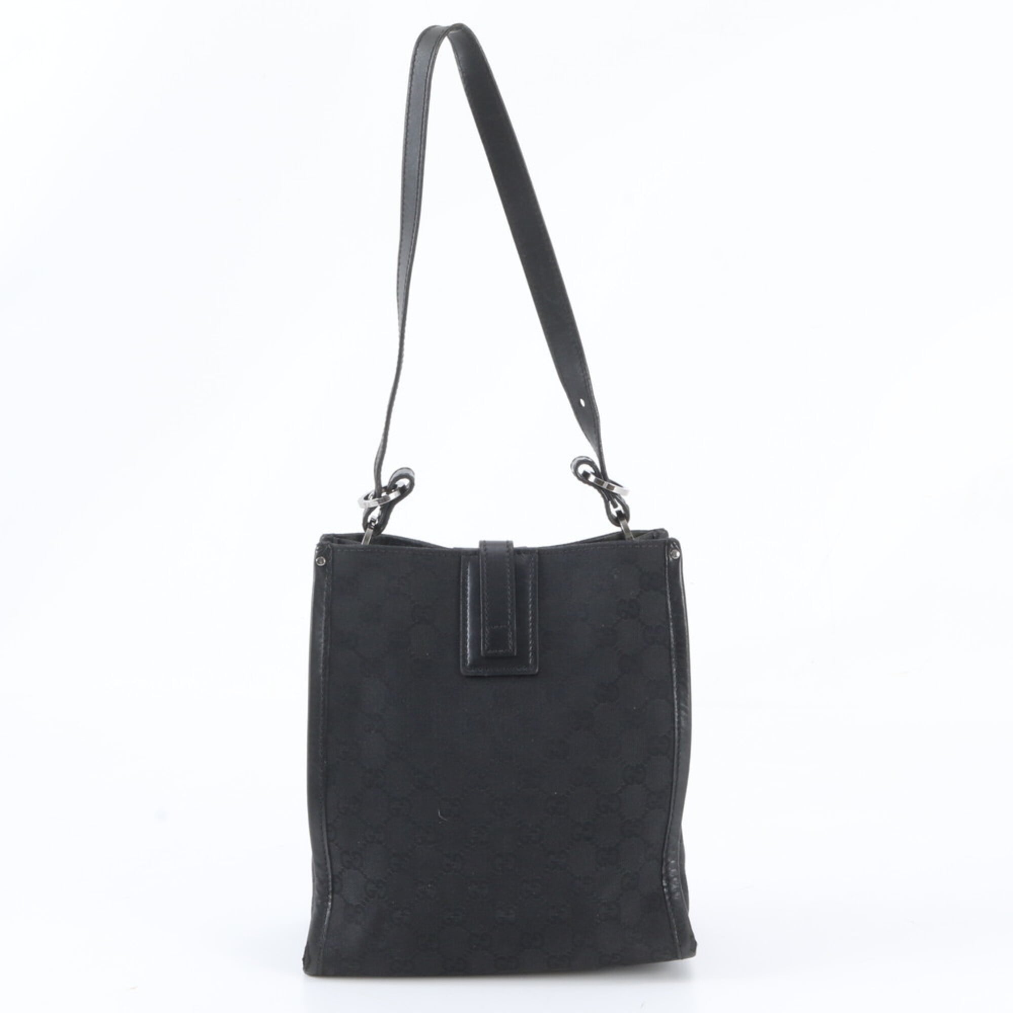 Gucci Gg Canvas Black Gg Canvas Leather Handbag Shoulder Bag (Pre-Owned)