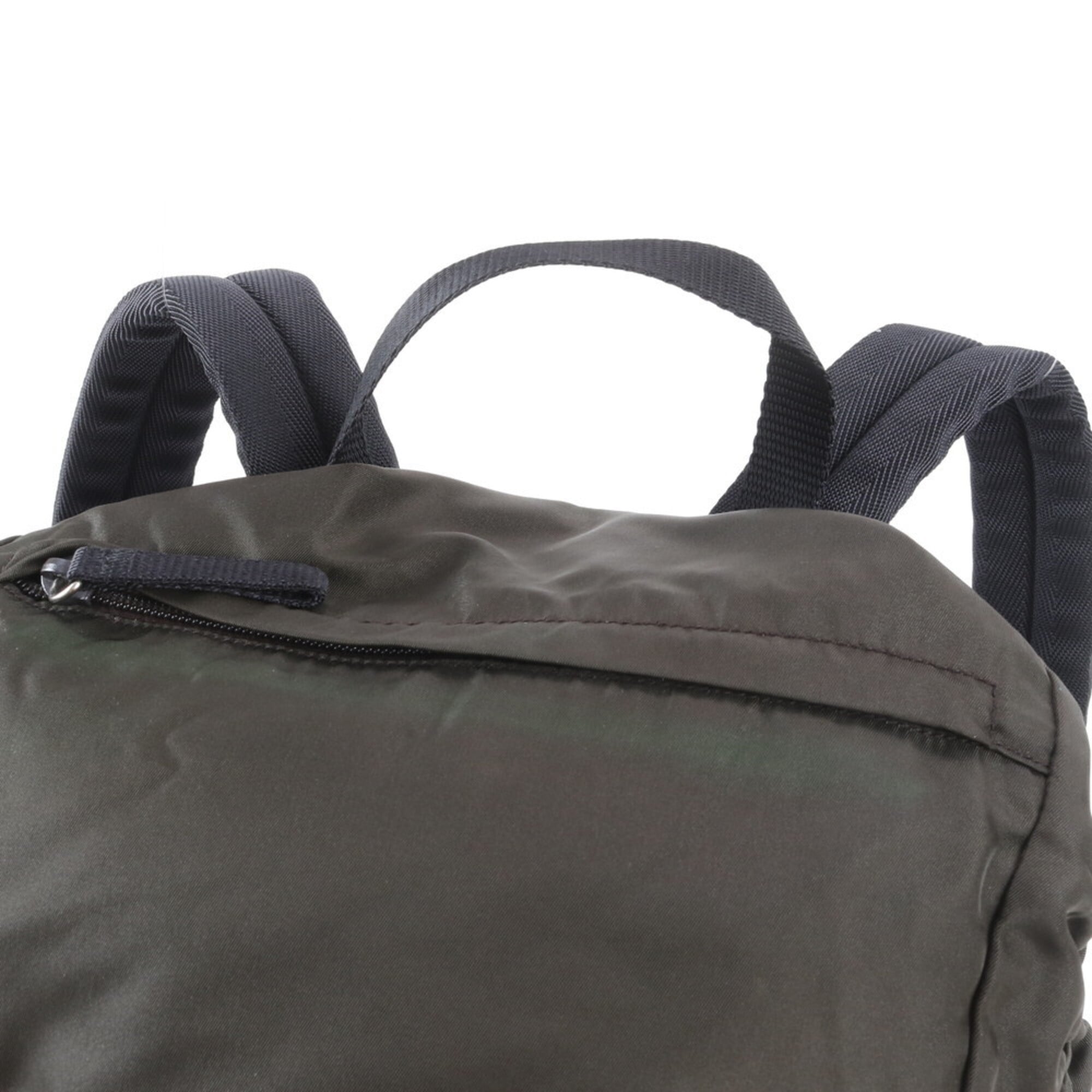 Prada Black Green Khaki Nylon Leather Backpack Handbag (Pre-Owned)
