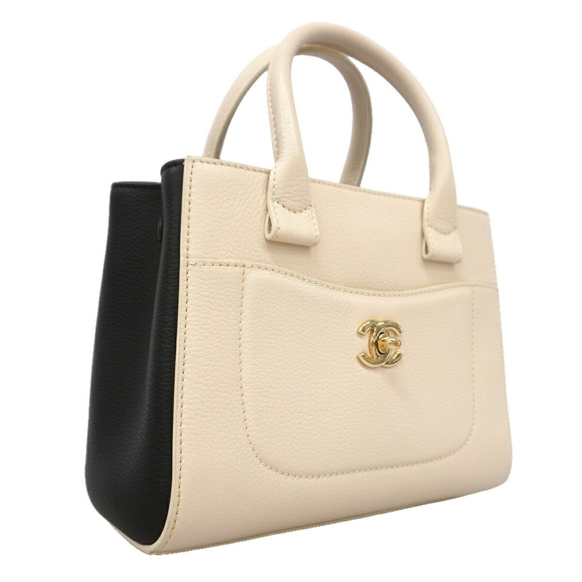 Chanel Beige Black Leather Handbag (Pre-Owned)