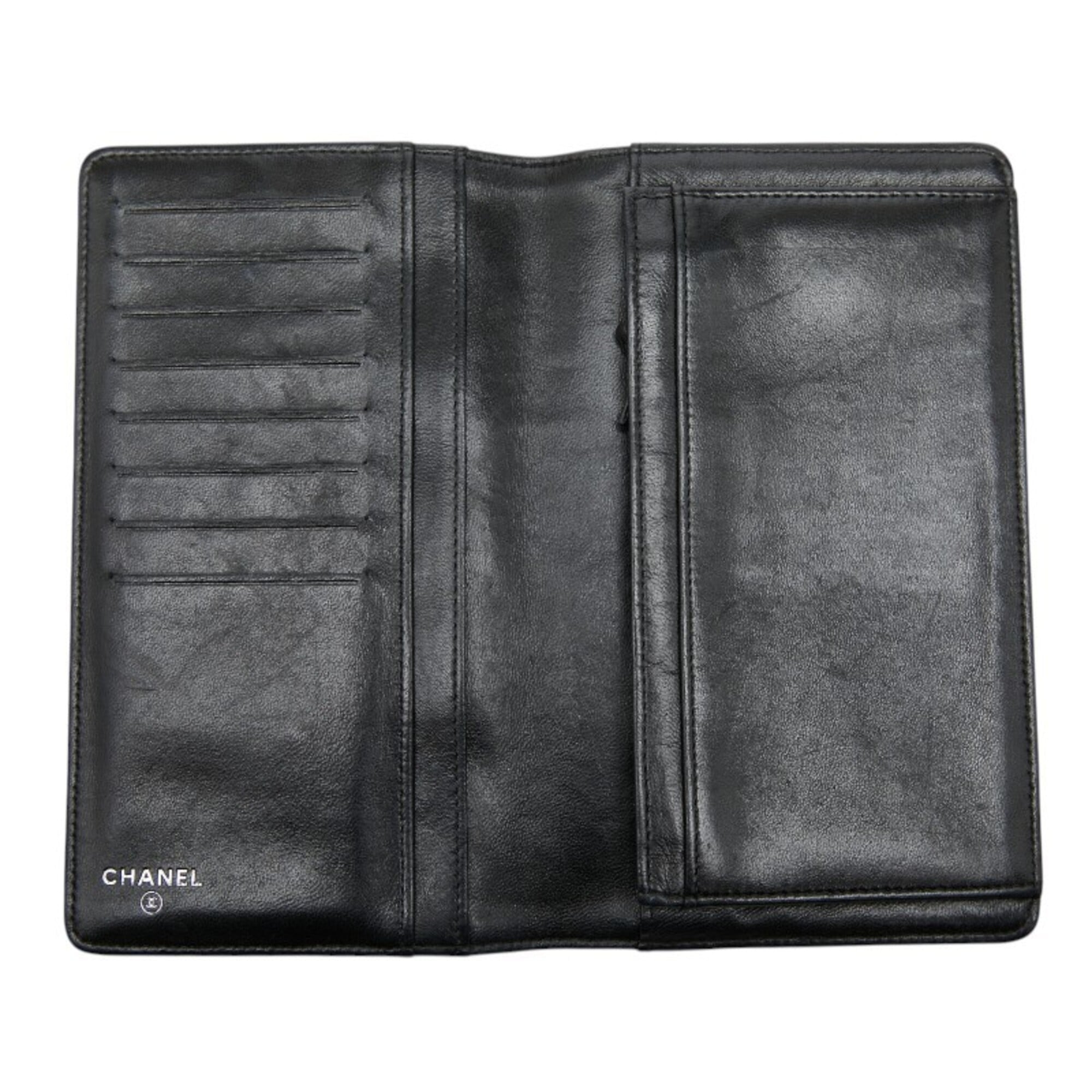 Chanel Black Leather Long Wallet (Bi-Fold) (Pre-Owned)