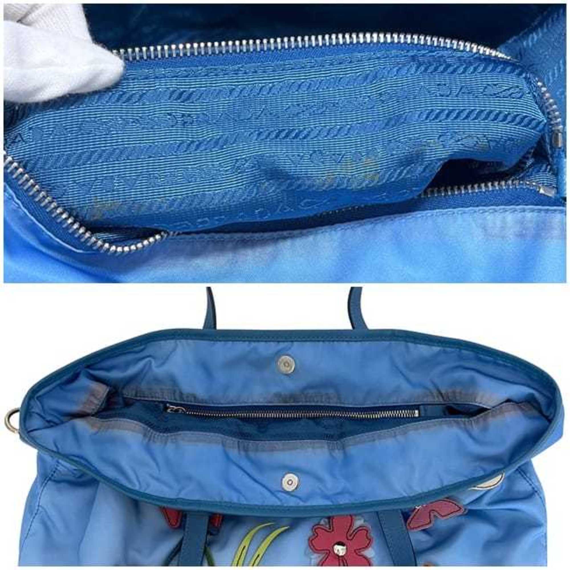 Prada Blue Light Blue Nylon Saffiano Triangle Tote Bag (Pre-Owned)