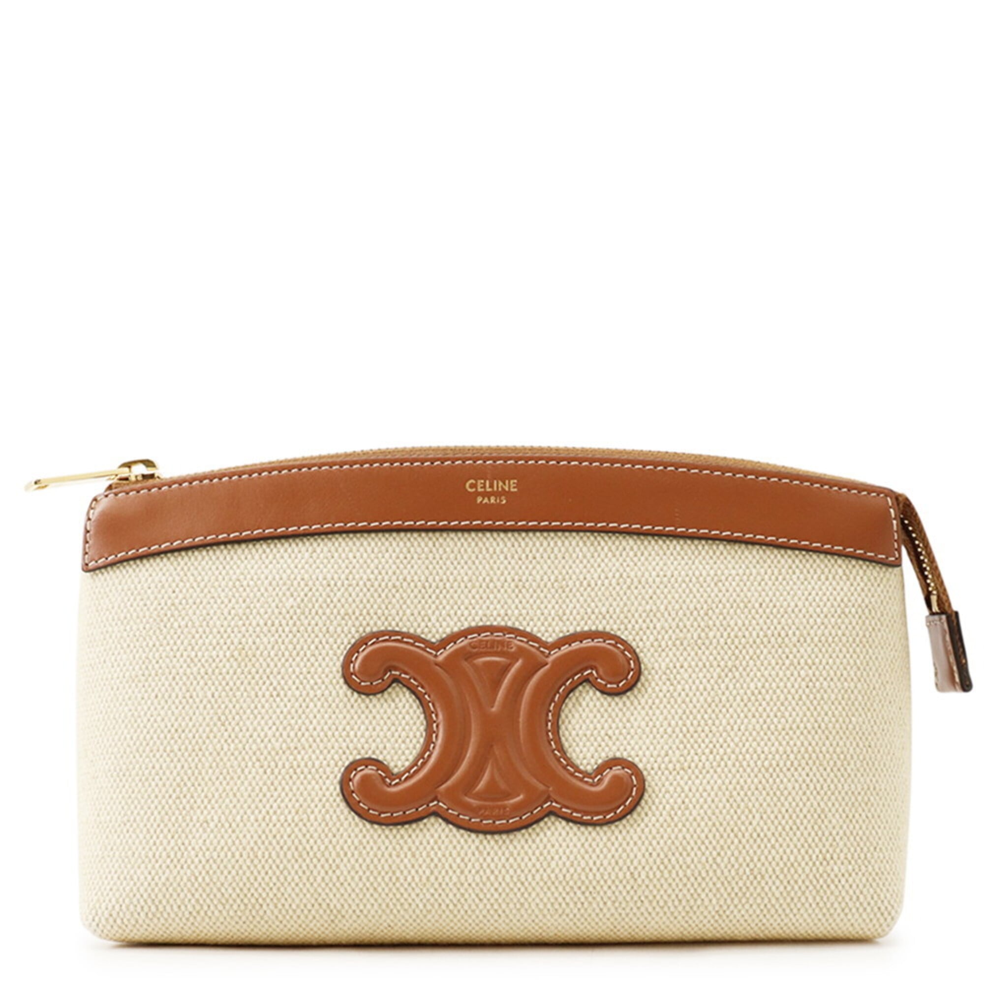 Celine Beige Canvas Leather Handbag Pouch (Pre-Owned)