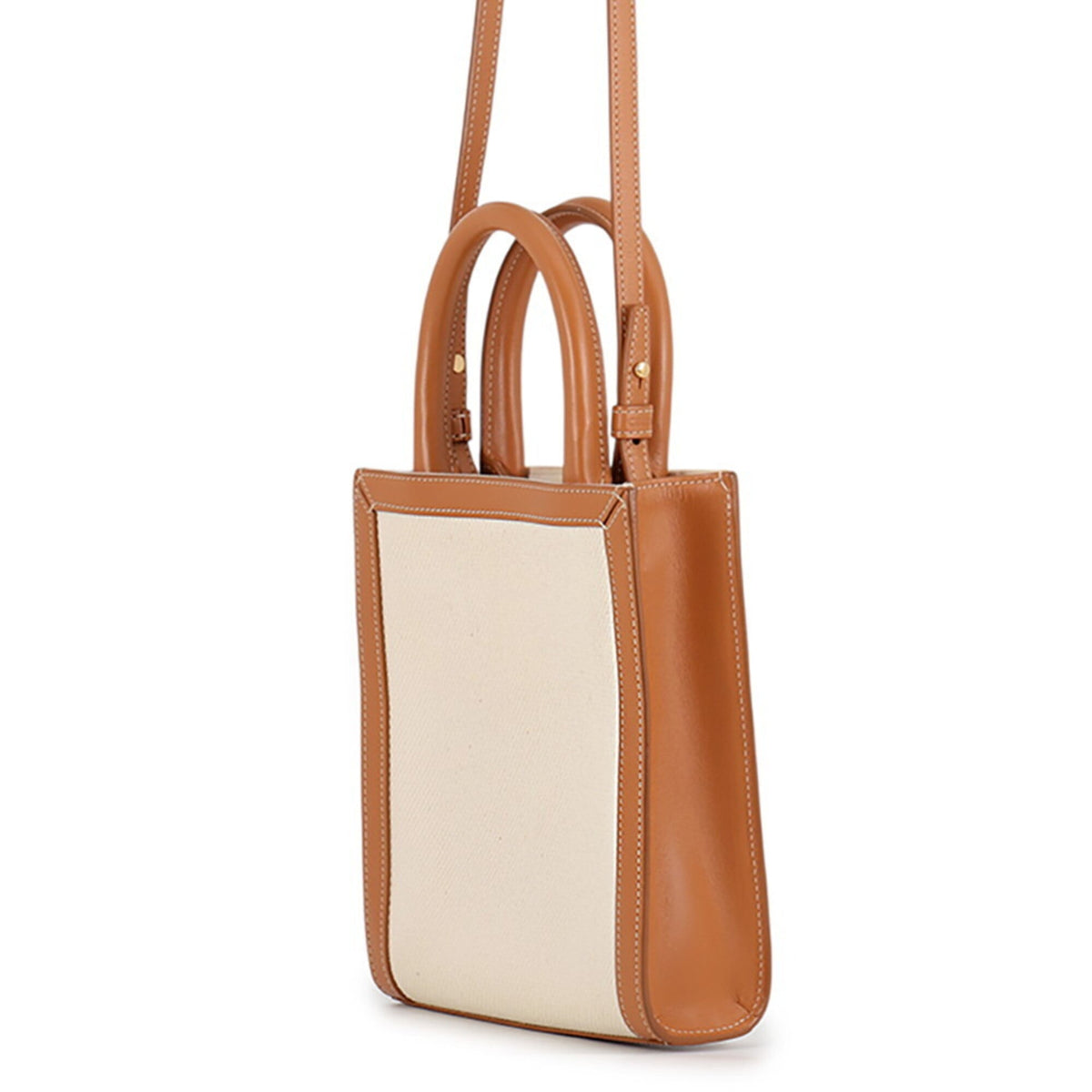 Celine Gold Canvas Leather Handbag Shoulder Bag (Pre-Owned)