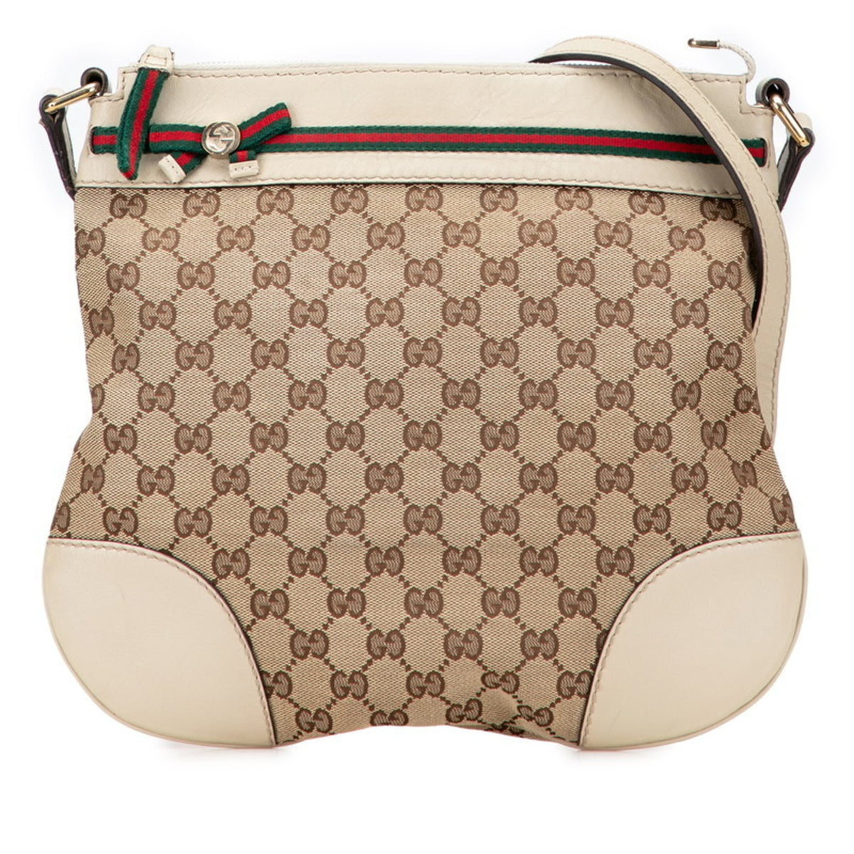 Gucci Gg Canvas Beige Gg Canvas Leather Shoulder Bag (Pre-Owned)