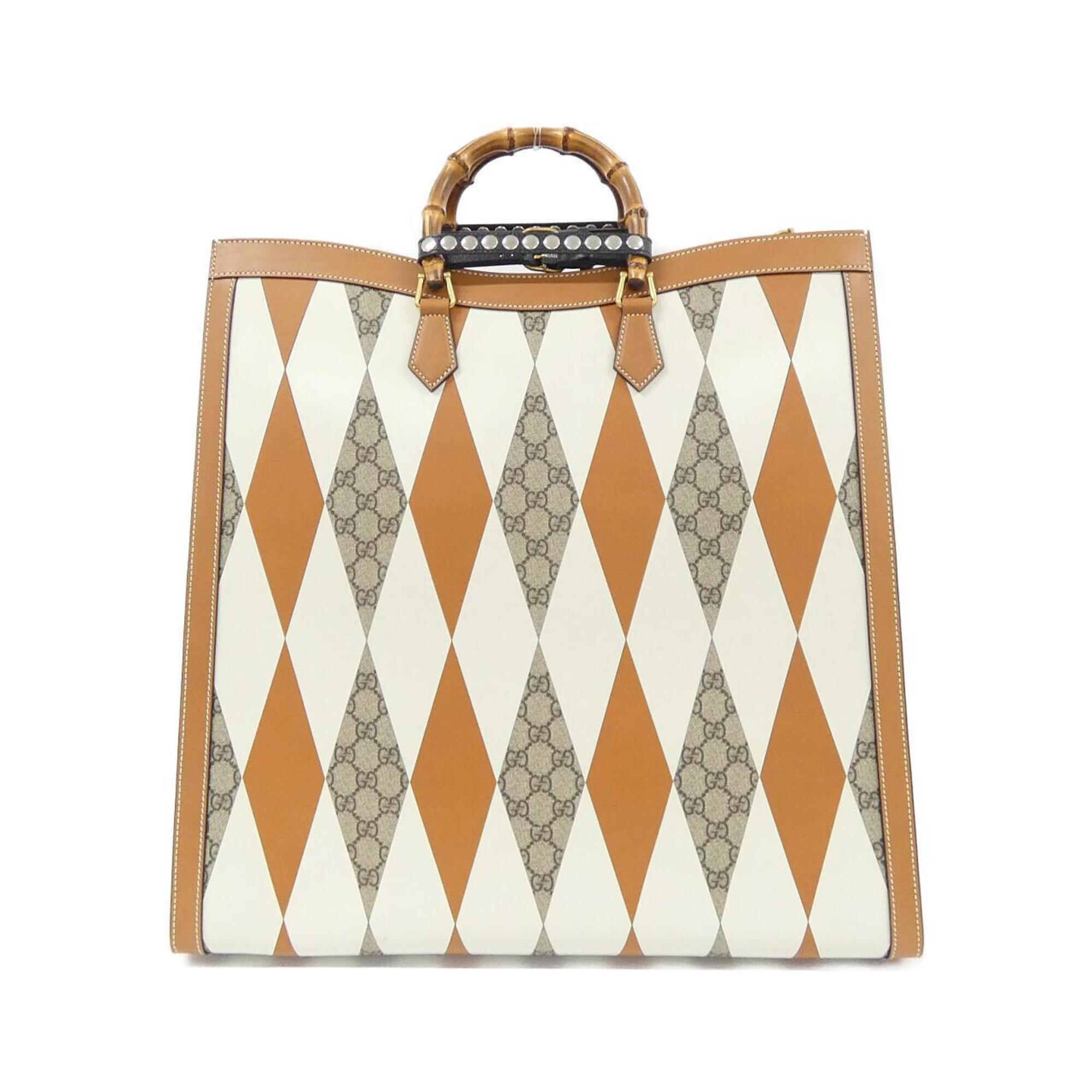Gucci Beige Brown Gg Supreme Canvas Leather Handbag (Pre-Owned)