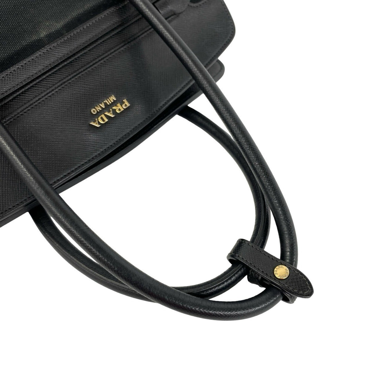 Prada Black Leather Canvas Handbag Shoulder Bag Tote Bag (Pre-Owned)