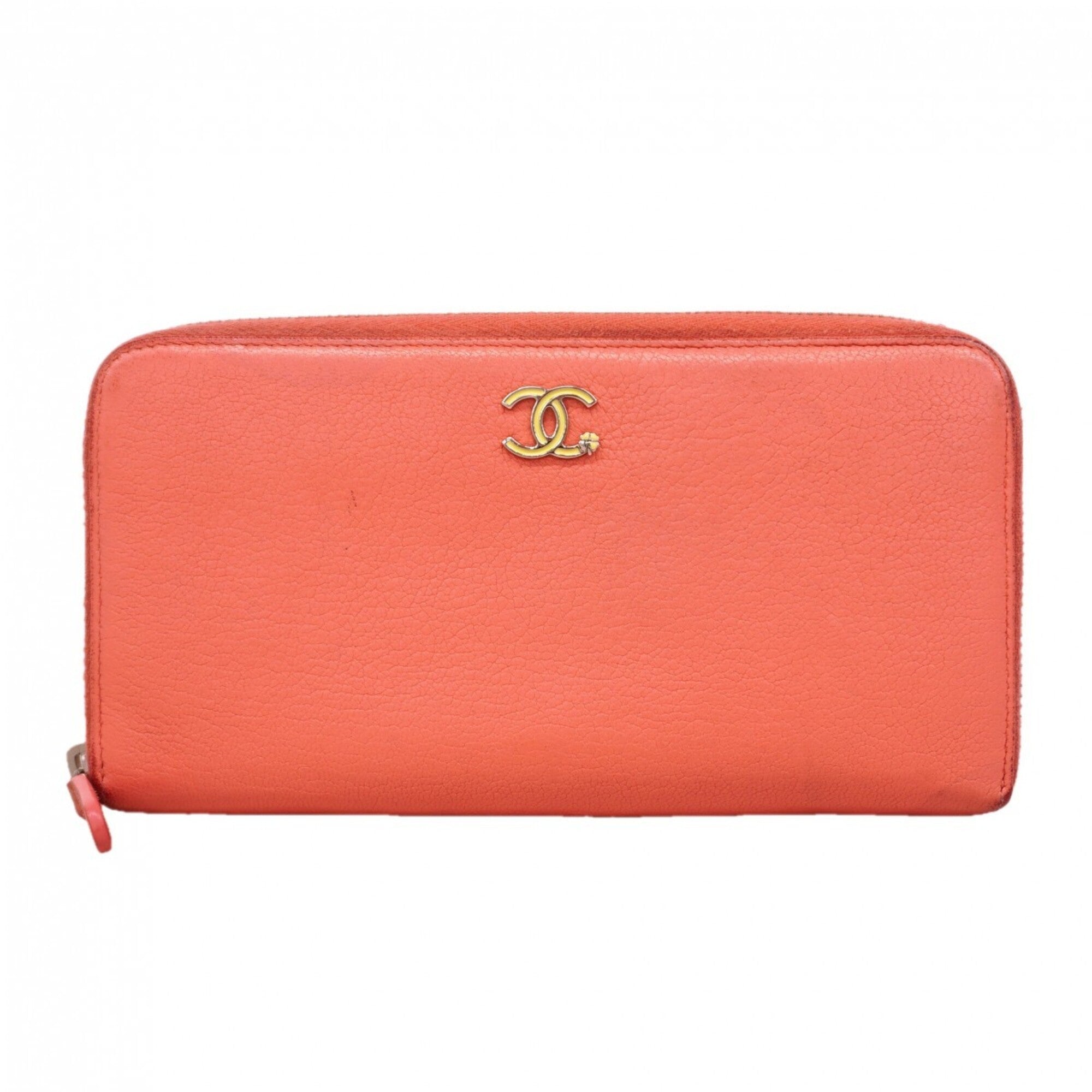 Chanel Pink Leather Long Wallet (Bi-Fold) (Pre-Owned)