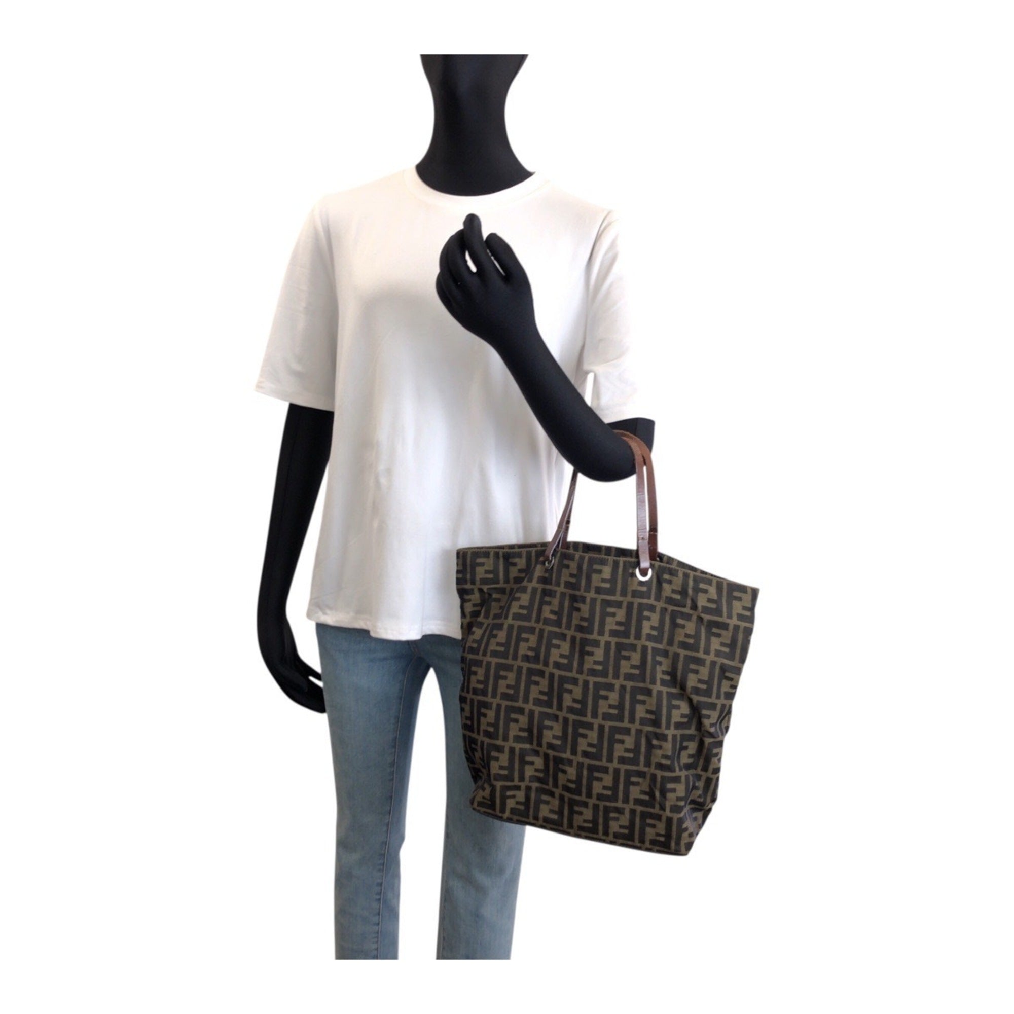 Fendi Brown Zucca Leather Handbag Tote Bag (Pre-Owned)