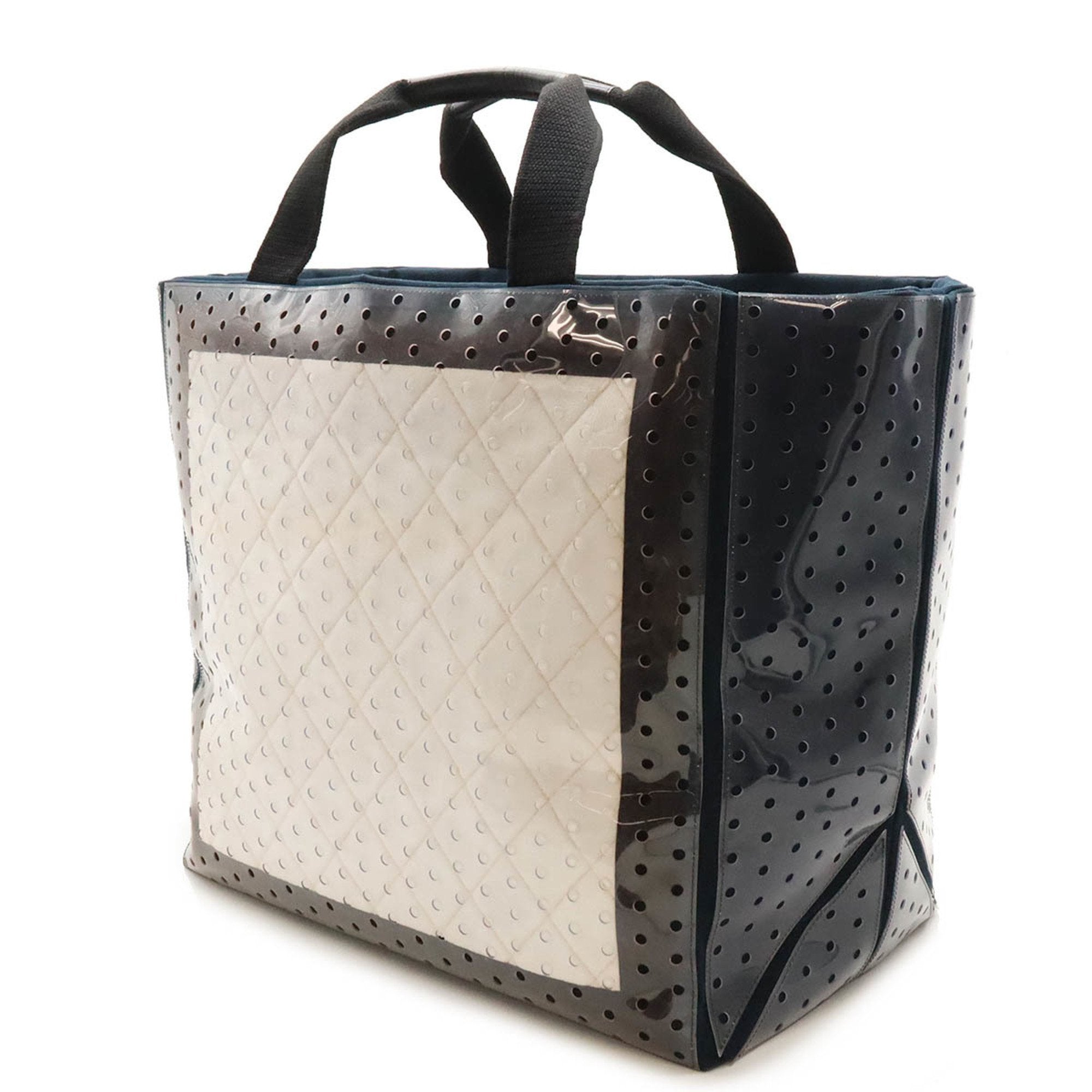Chanel Navy White Vinyl Canvas Tote Bag (Pre-Owned)