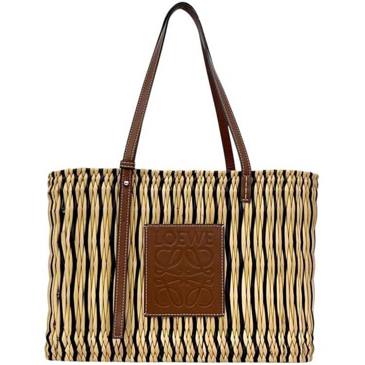 Loewe Beige Brown Raffia Leather Basket Tote Bag (Pre-Owned)
