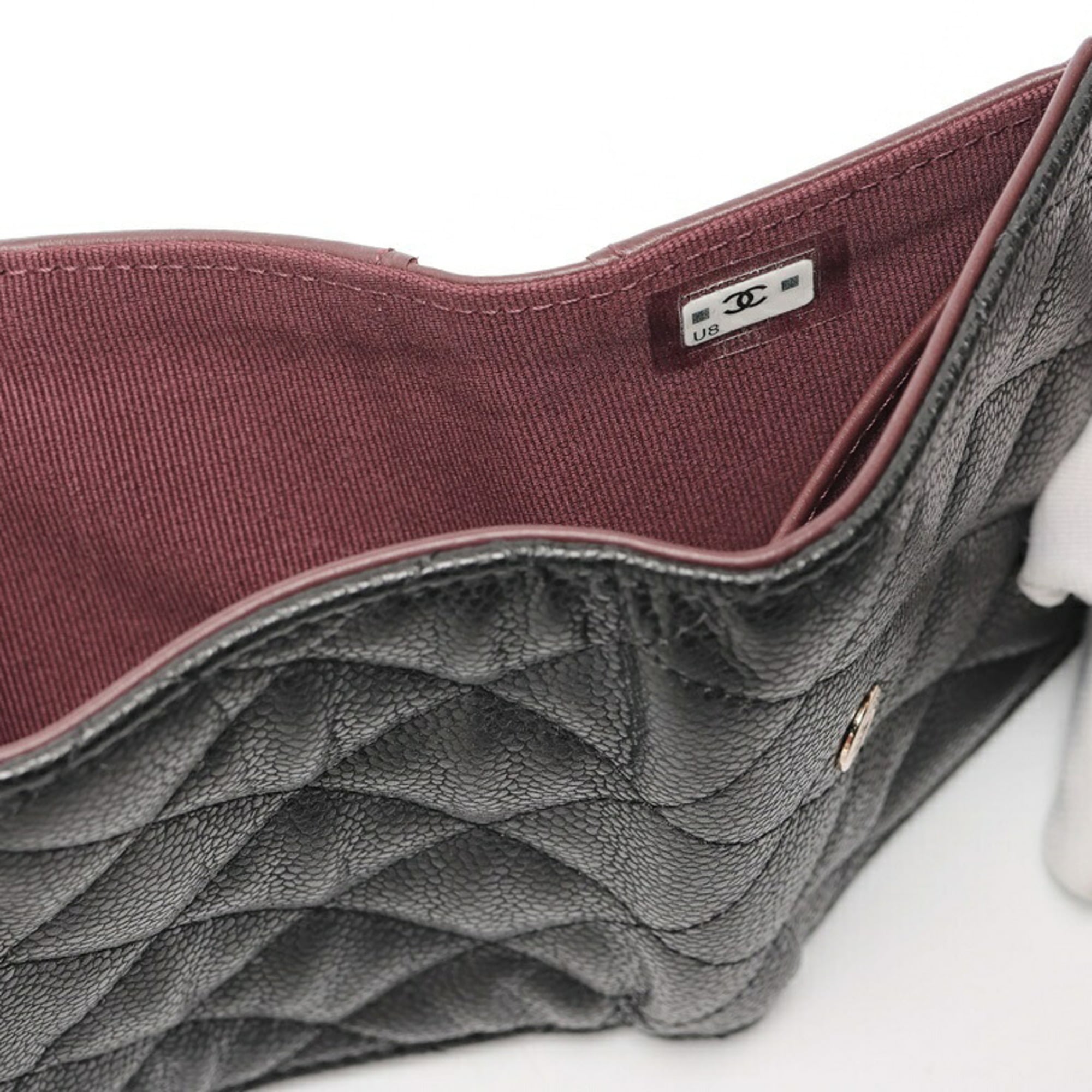 Chanel Black Grained Calfskin Wallet (Tri-Fold) (Pre-Owned)