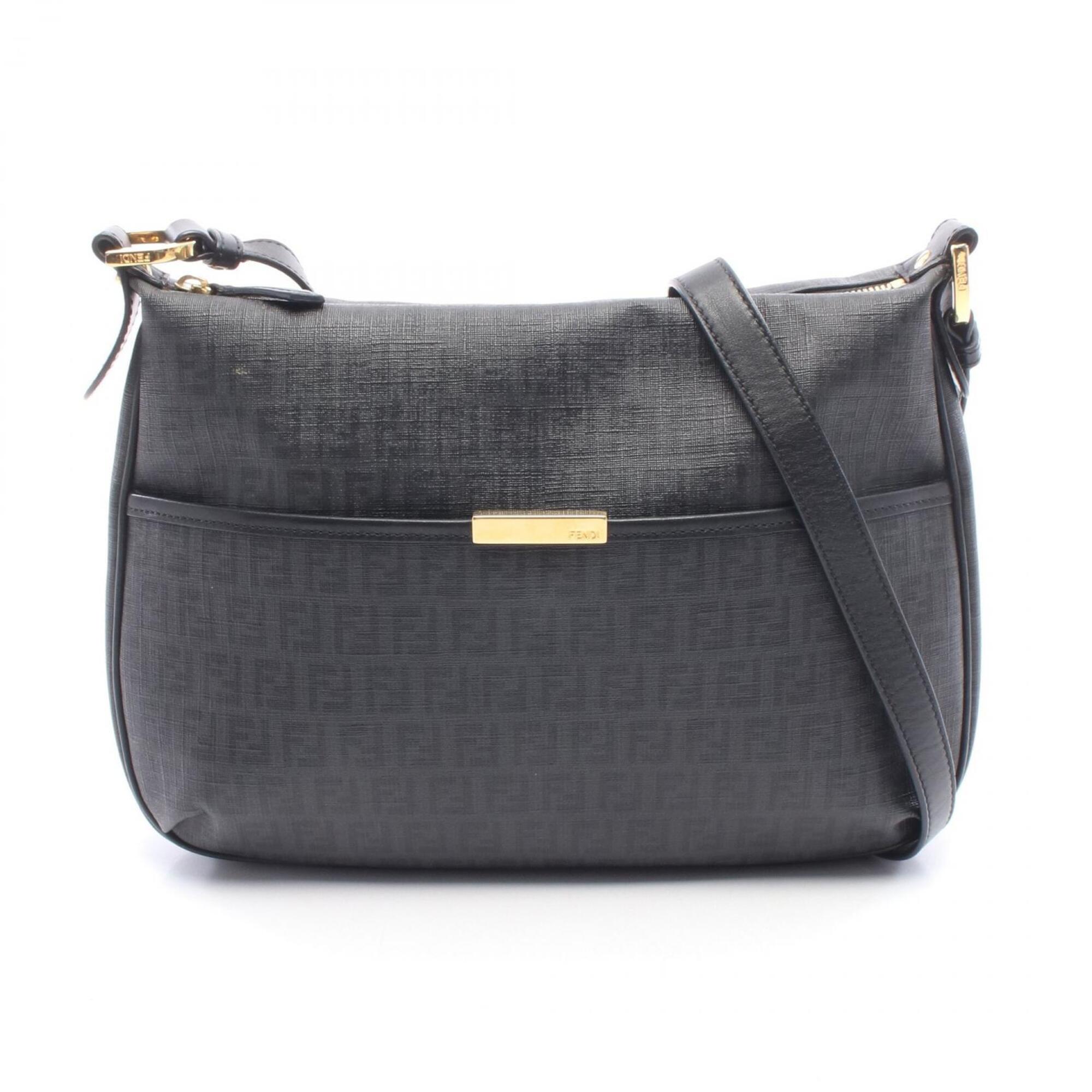 Fendi Black Gray Pvc Coated Canvas Leather Handbag Shoulder Bag (Pre-Owned)