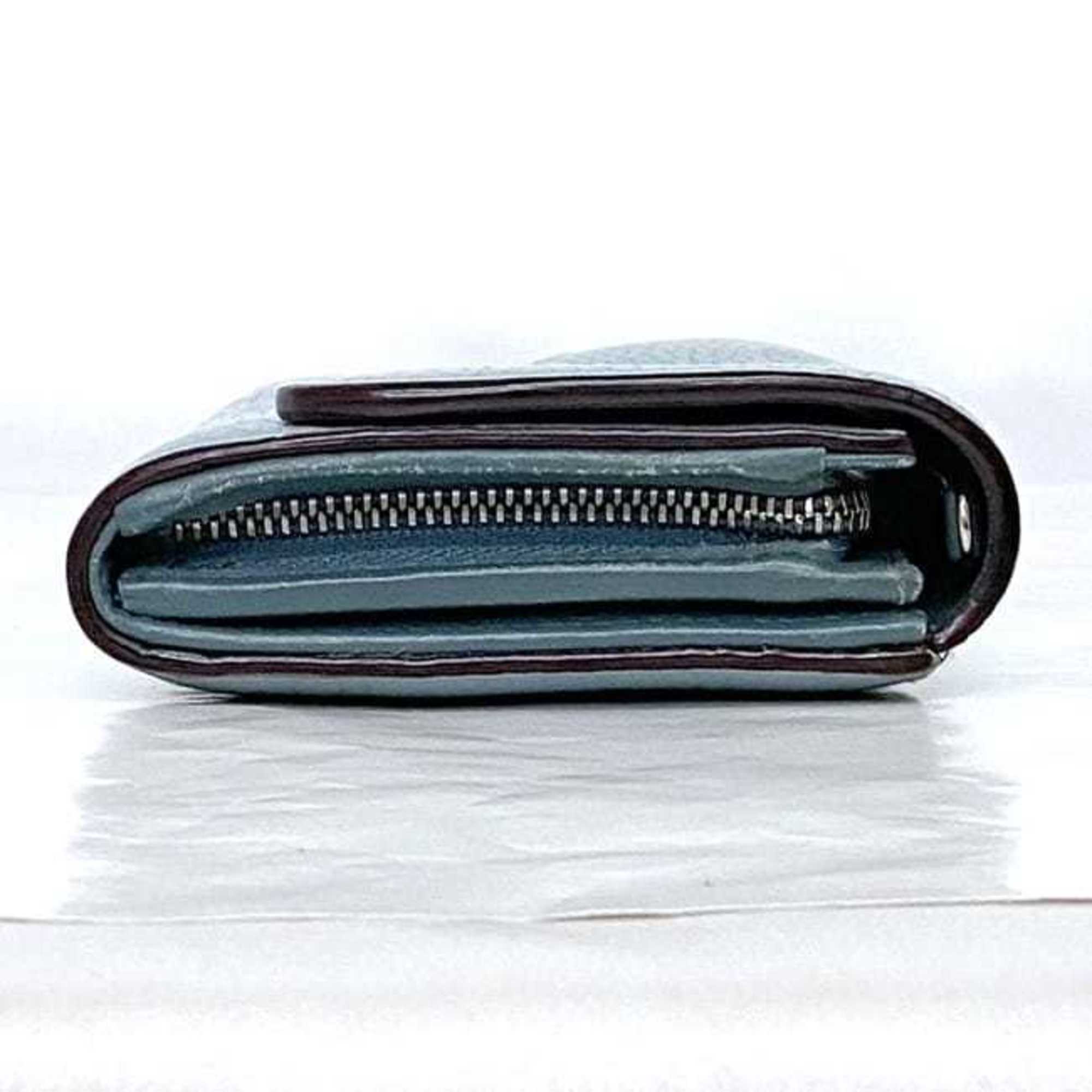 Christian Dior Light Blue Leather Long Wallet (Bi-Fold) (Pre-Owned)
