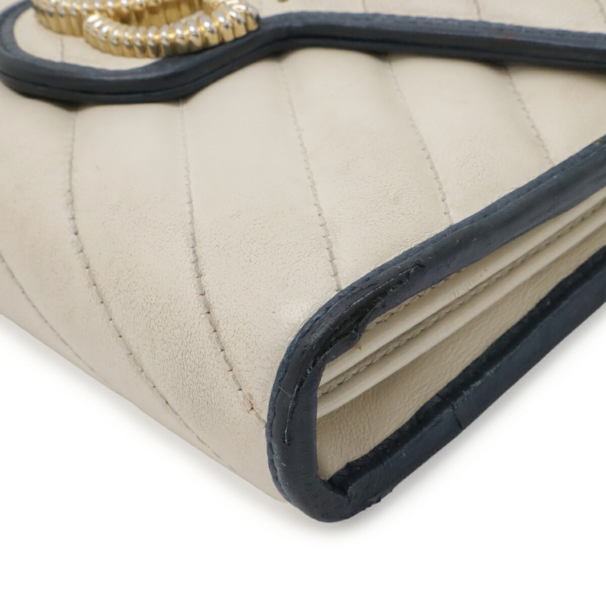 Gucci Gg Marmont Ivory Navy Leather Clutch Bag Pochette Shoulder Bag (Pre-Owned)